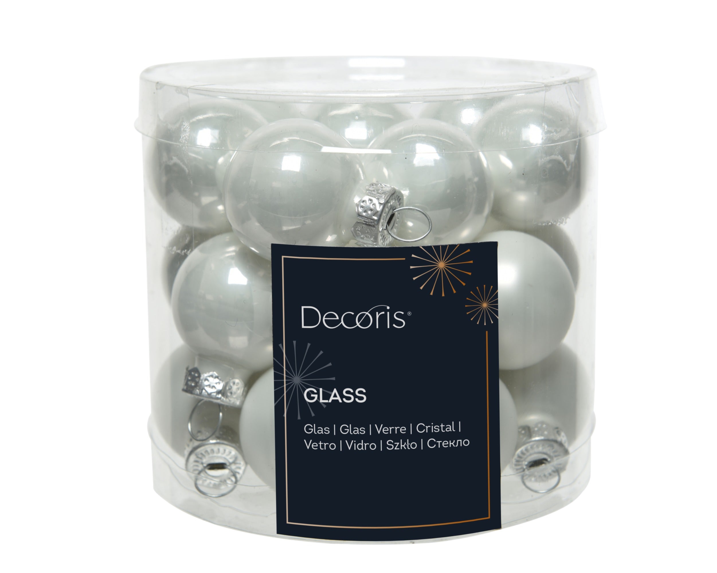 Kerstballen glas emaille/mat mix 2.5cm - winterwit 24st.