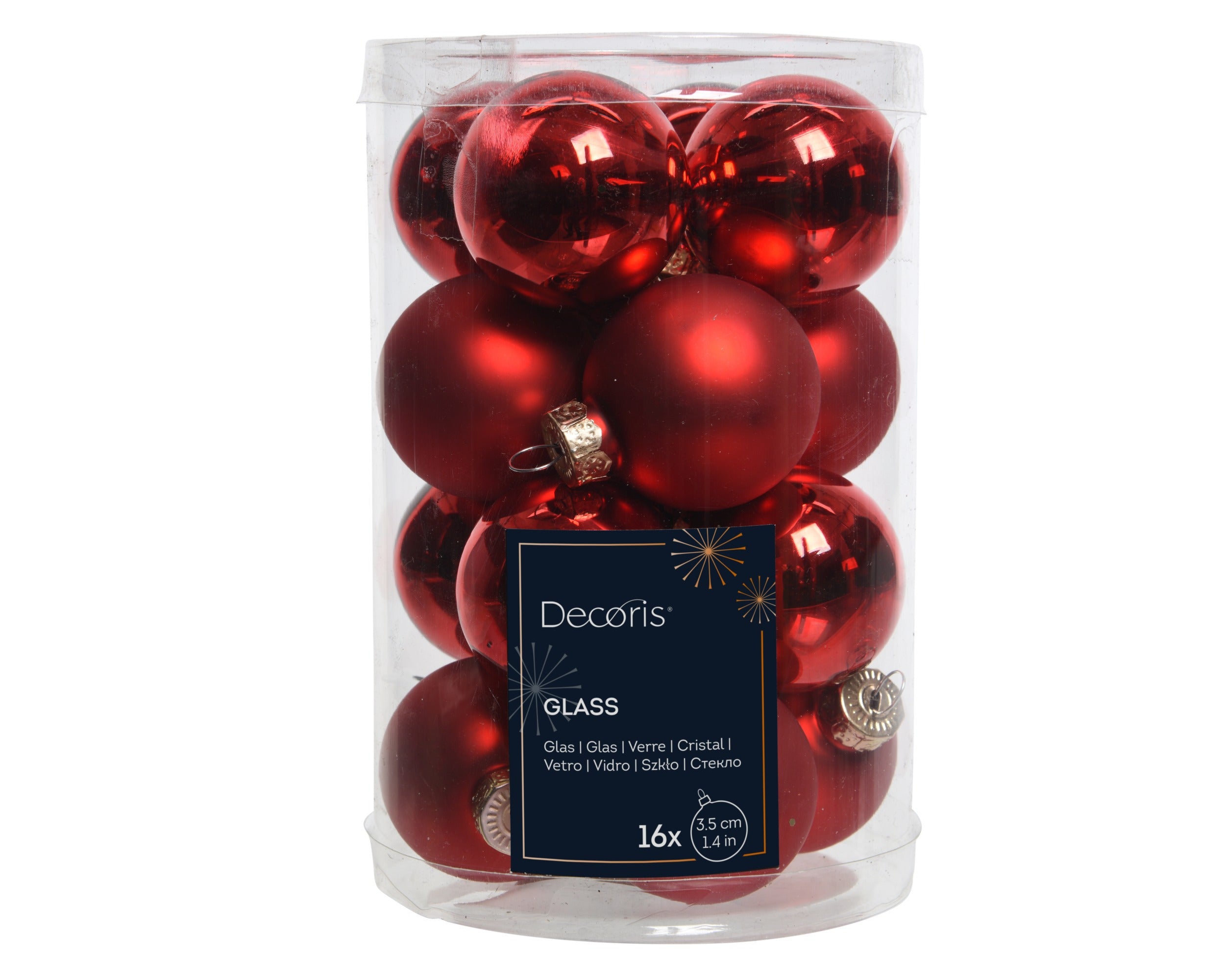 Kerstballen glas glans/mat mix 3.5cm - kerstrood 16st.