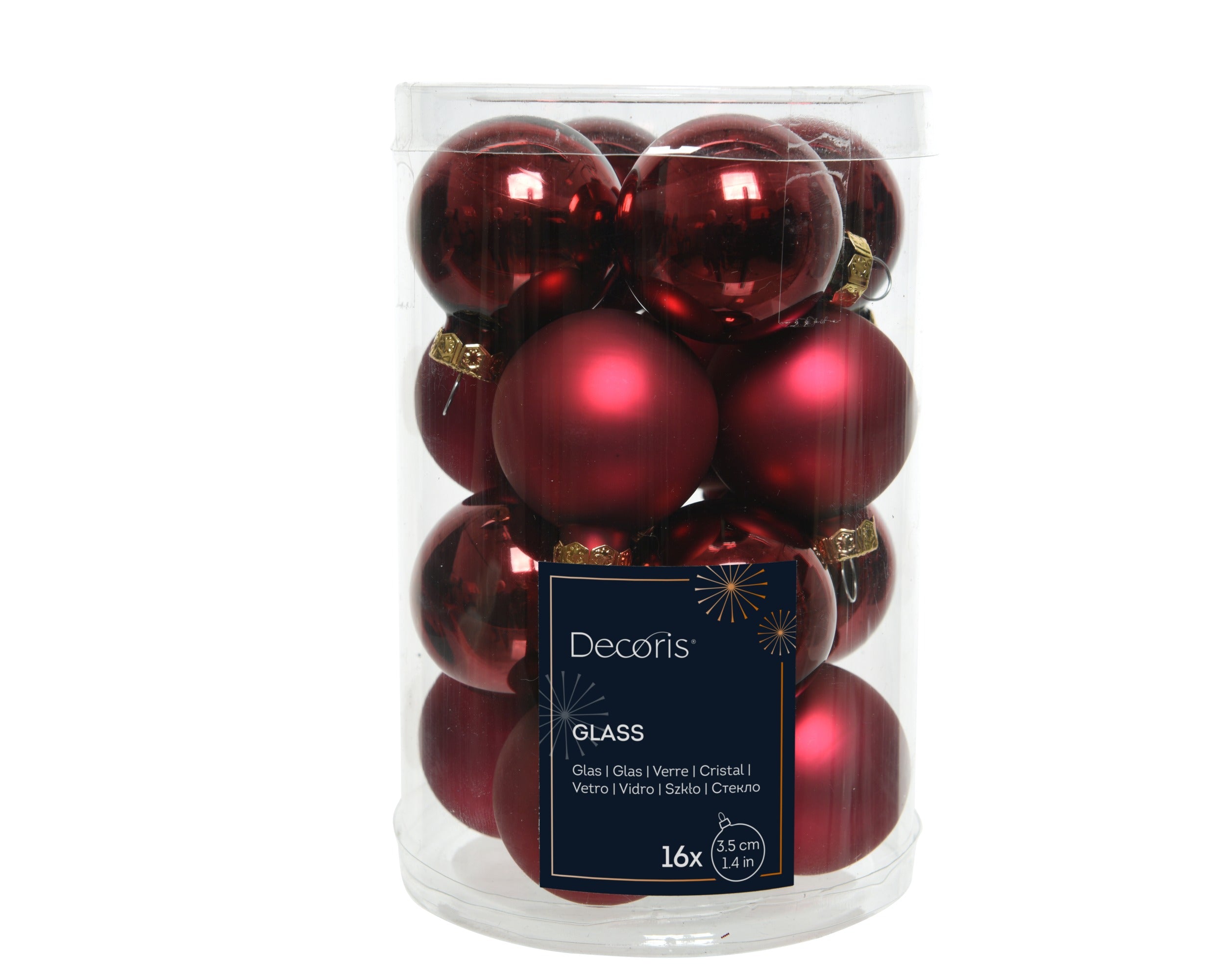 Kerstballen glas glans/mat mix 3.5cm - ossenbloed 16st.