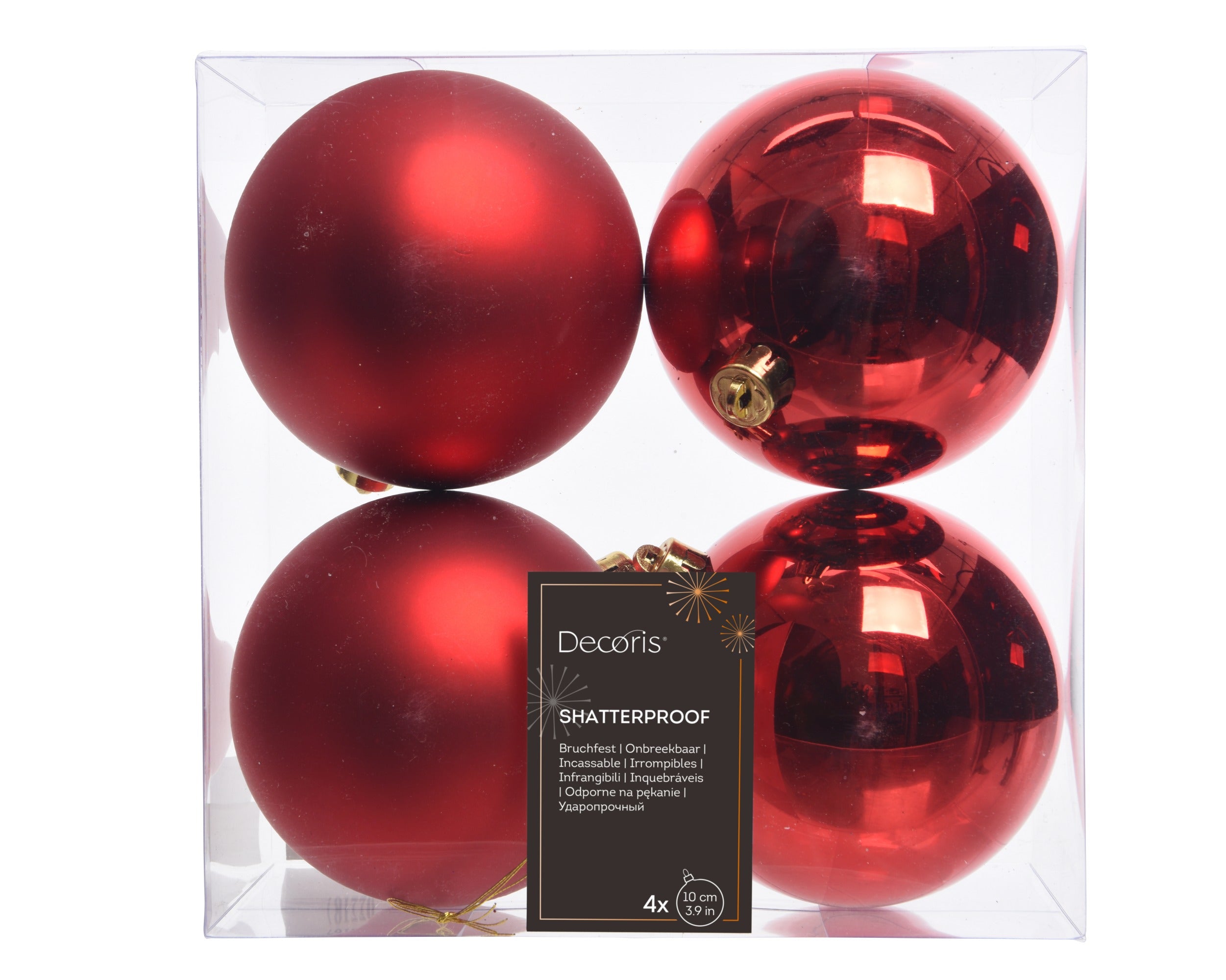 Kerstballen kunststof glans/mat mix 10cm - kerstrood 4st.