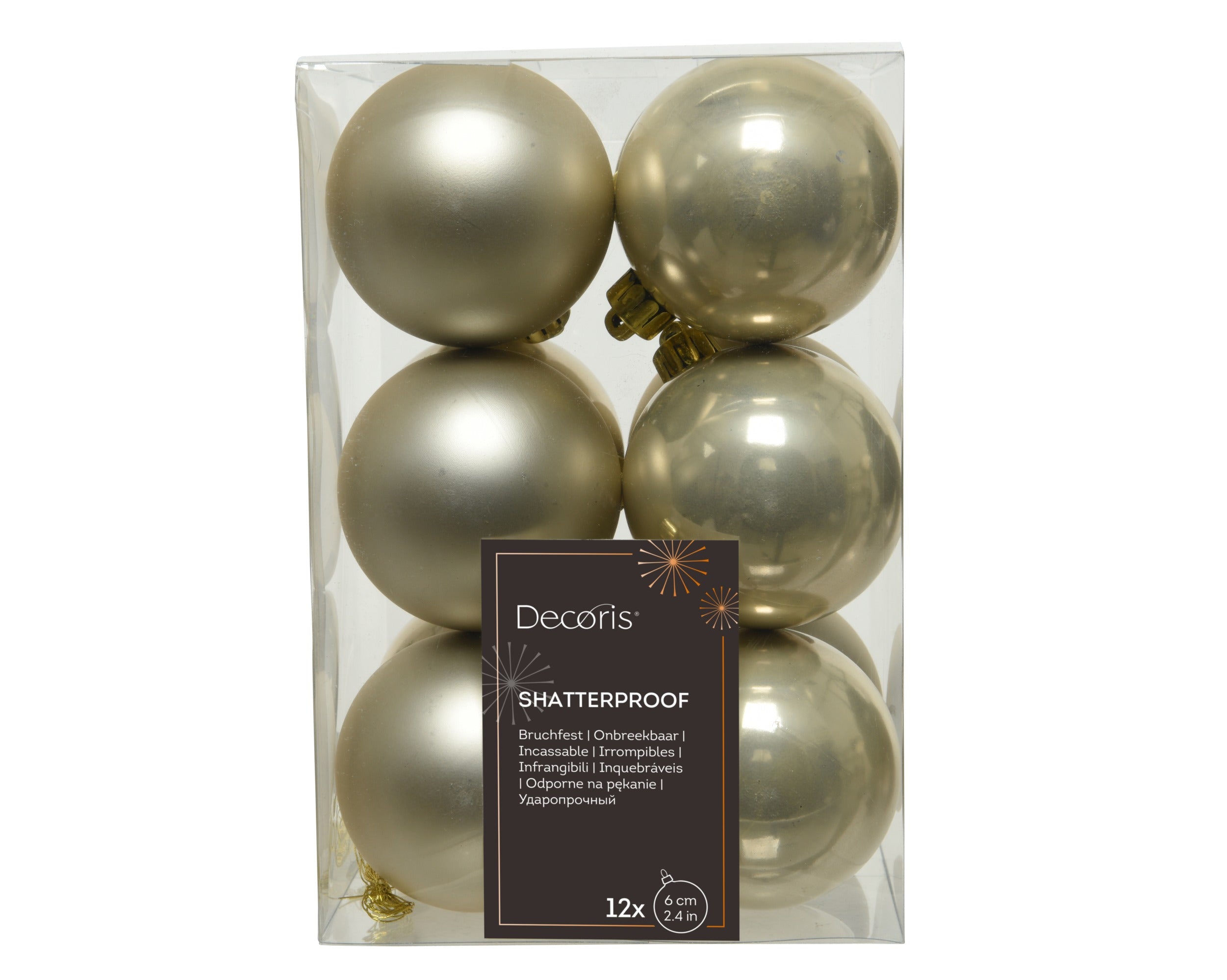 Kerstballen kunststof glans/mat mix 6cm - parel 12st.