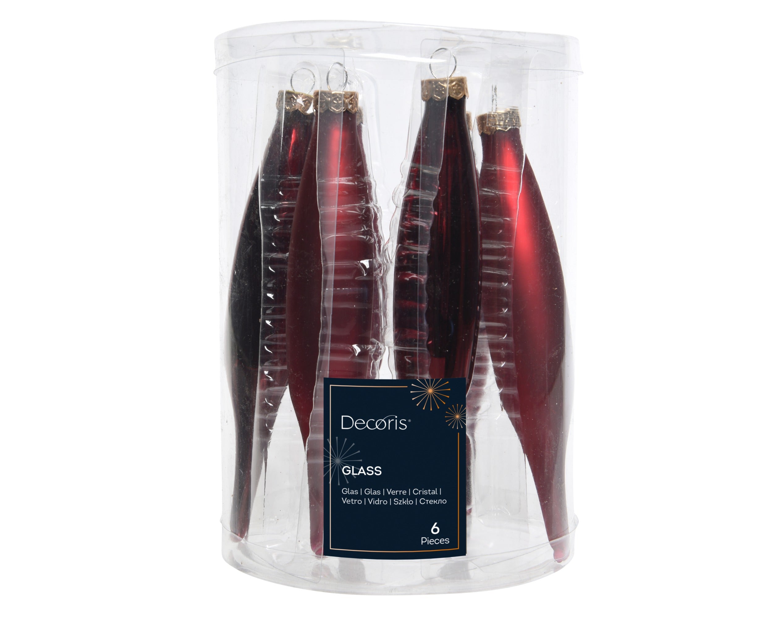 Kerst ijspegel glas glans/mat mix 15cm - ossenbloed 6st.