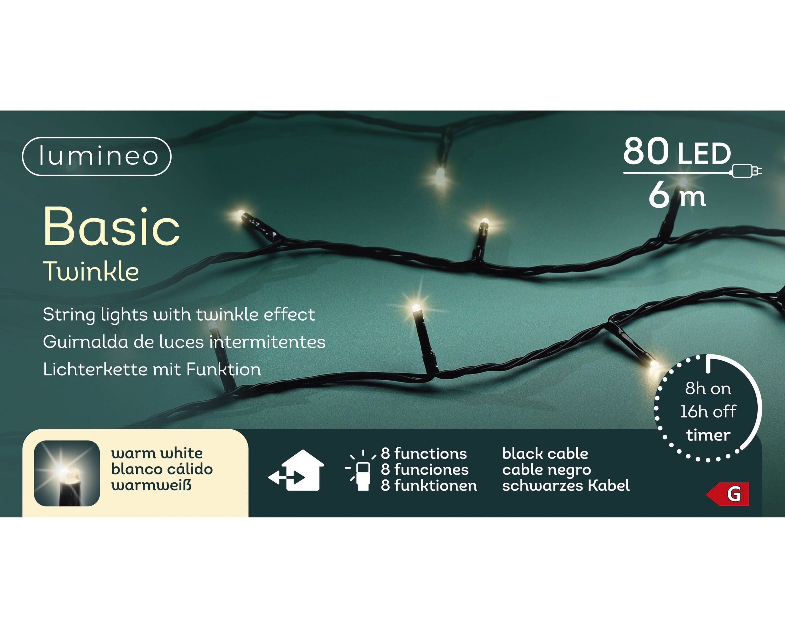 Lumineo LED basic twinkel 600cm 80L - zwart/warm wit - kerstverlichting