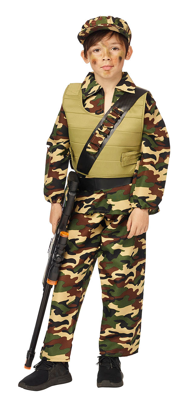 Verkleed kostuum soldaat m/ pet & acc.- 164     militair leger  act. force