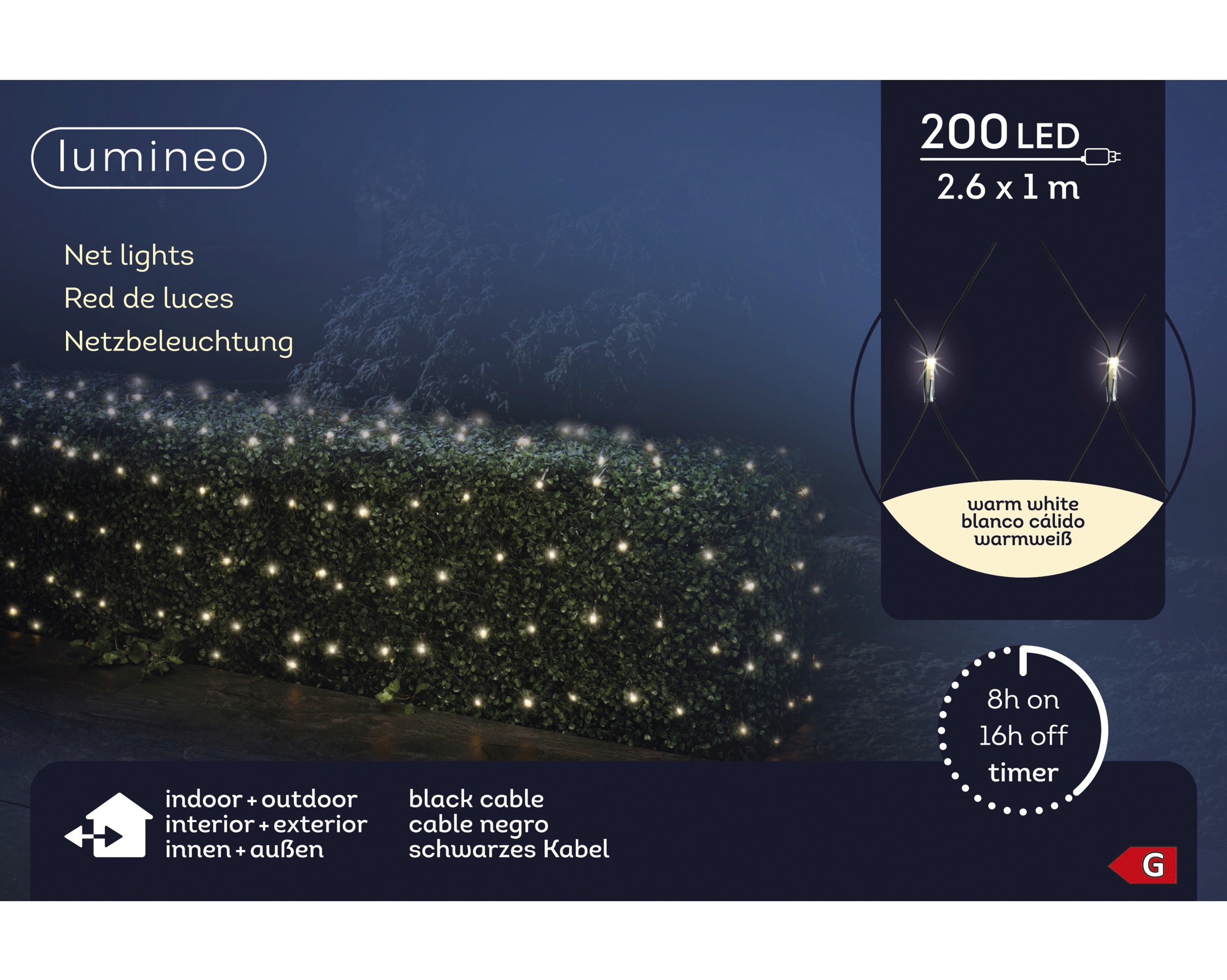Lumineo LED net 260x100cm 200L - zwart/warm wit  - kerstverlichting
