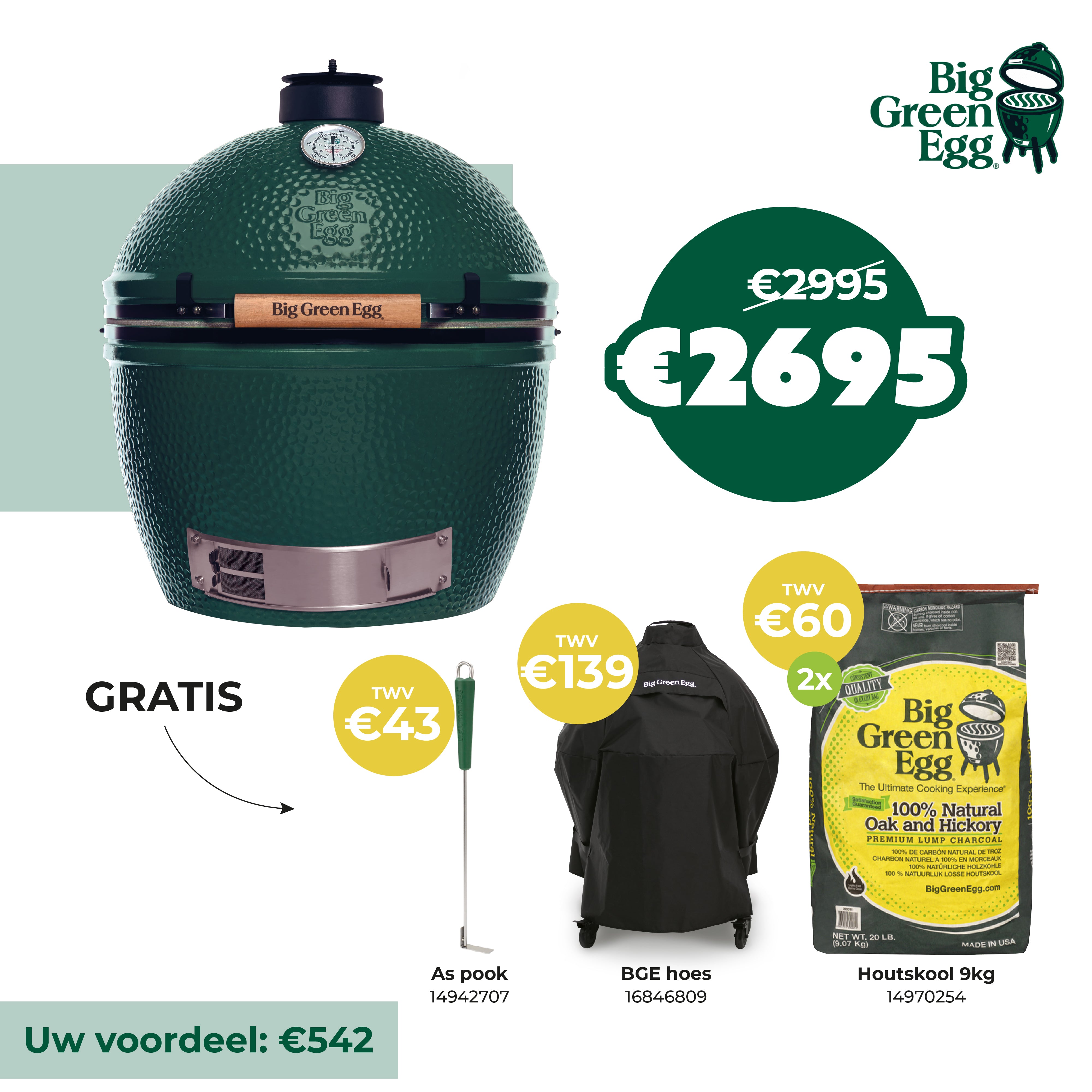 BIG GREEN EGG Extra large 61cm - bbq Gratis:hoes - houtskool 9kg - Aspook