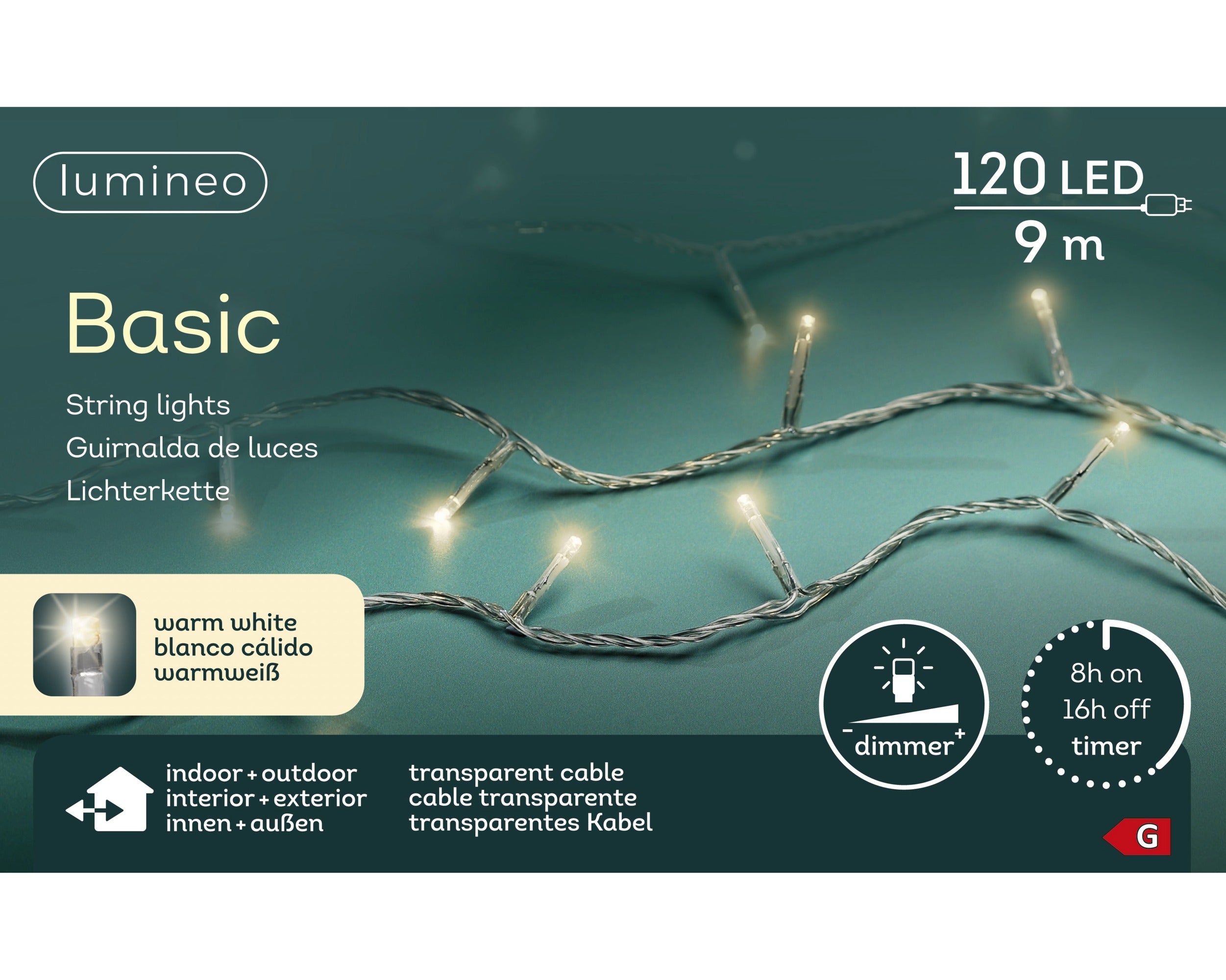 Lumineo LED basic 900cm 120L - transparant/warm wit  - kerstverlichting
