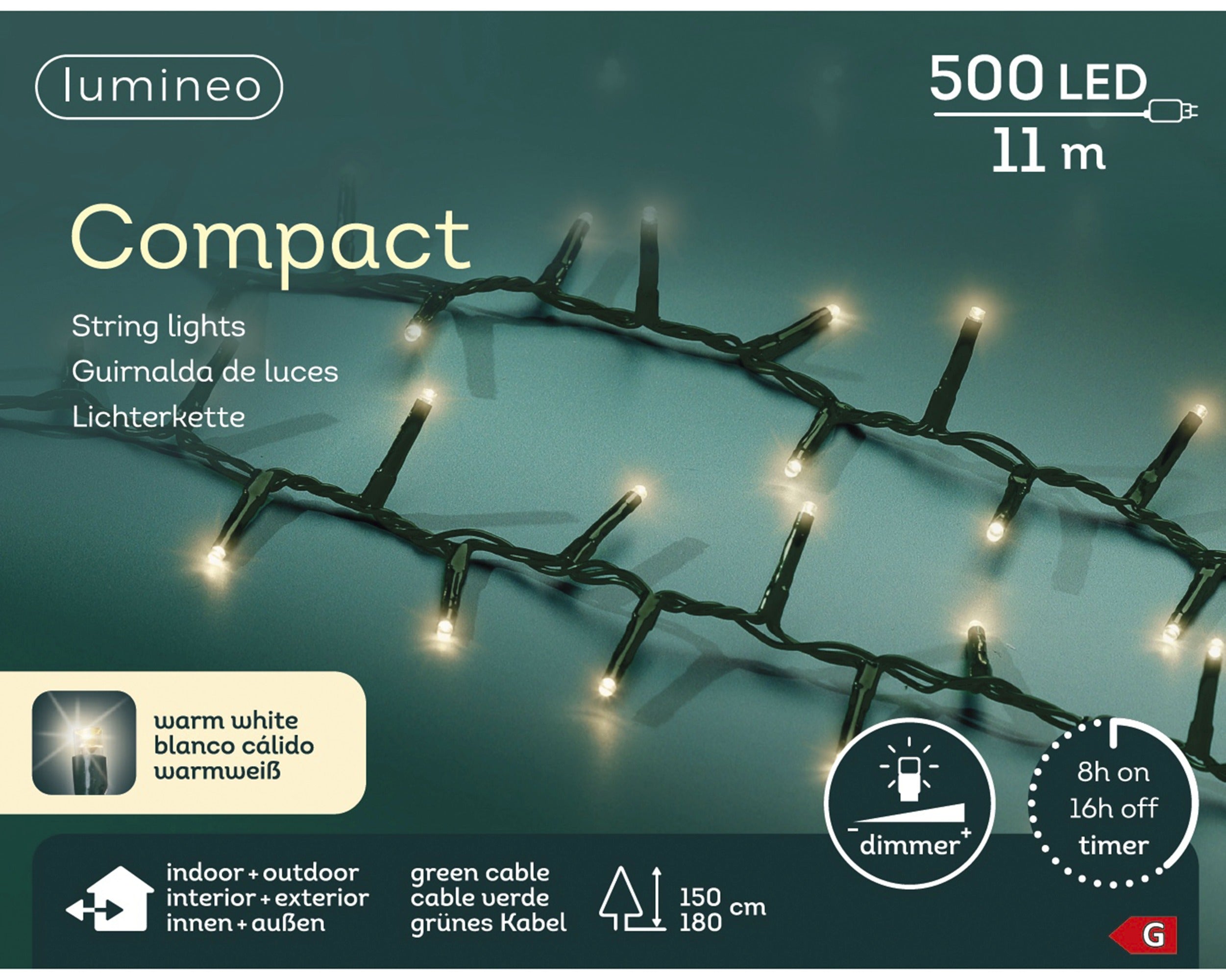 Lumineo LED compact 1100cm 500L - groen/warm wit - kerstverlichting