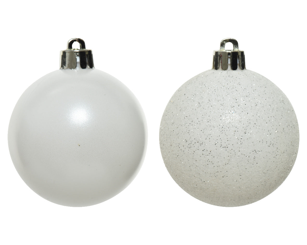 Kerstballen kunststof mat/glitter mix 6cm - winterwit 10st.