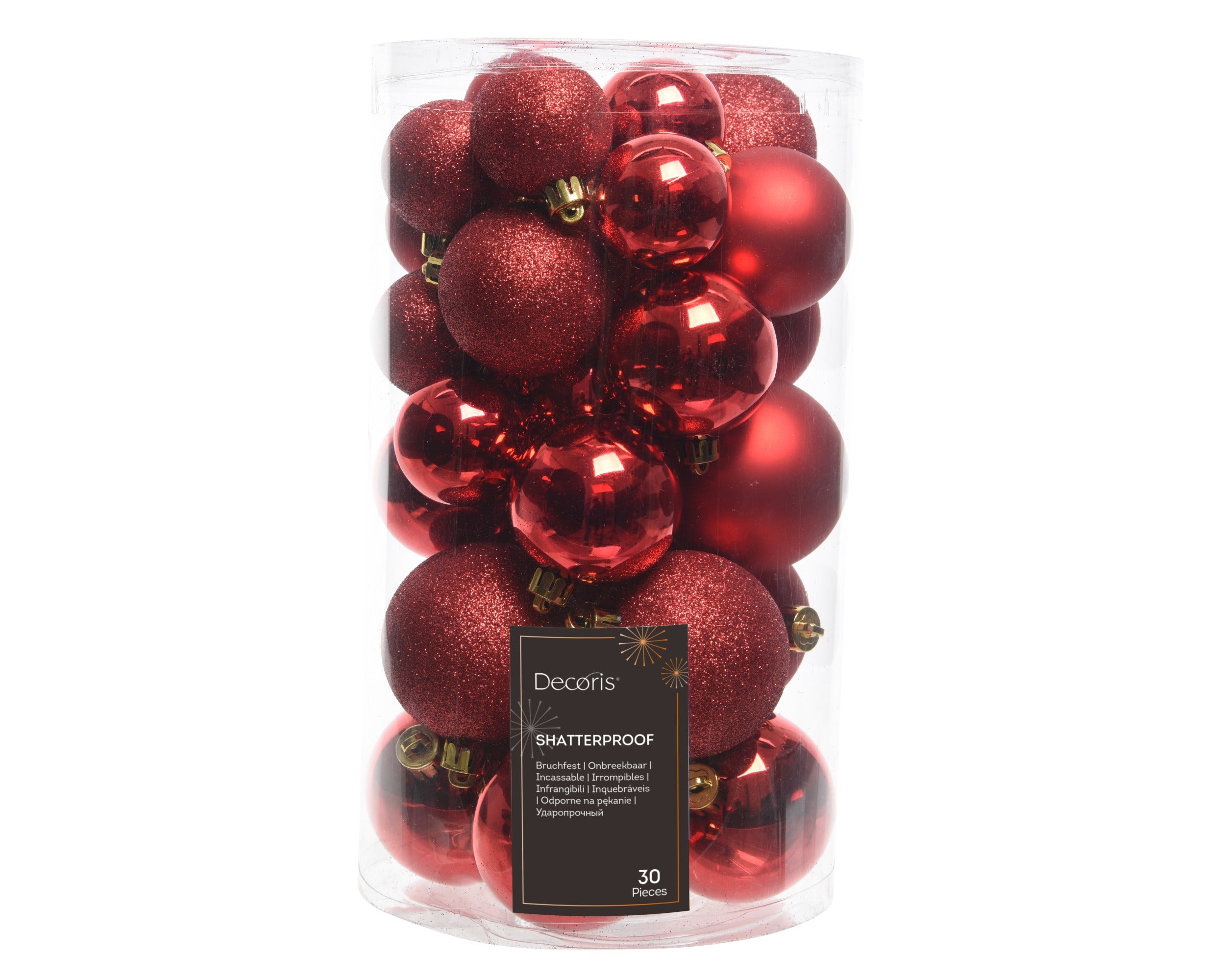 Kerstballen kunststof glans/mat/glitter mix 6cm 5cm 4cm - kerstrood 30st.