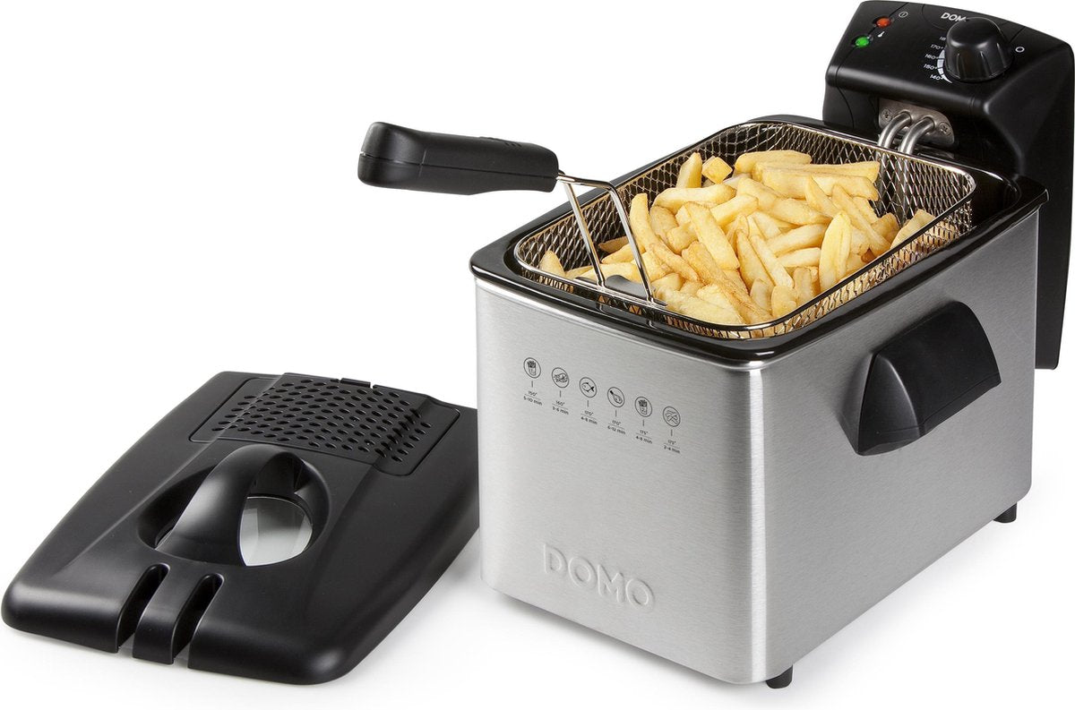 DOMO Friteuse 4L filterdeksel - inox behuizing - deksel met kijkvenster