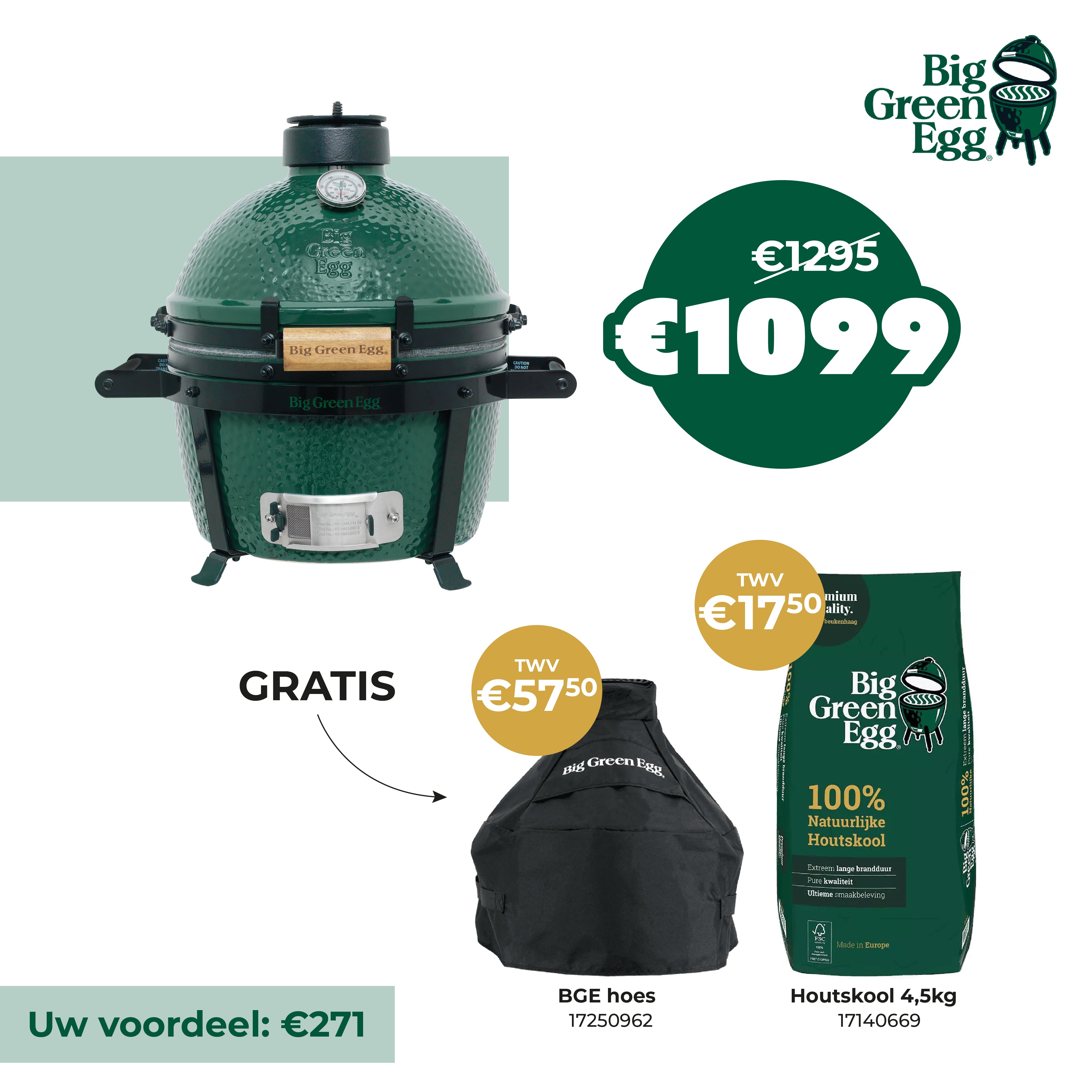BIG GREEN EGG MiniMax incl. nest+ handv. gratis:houtskool 4kg-hoes   tafelmodel