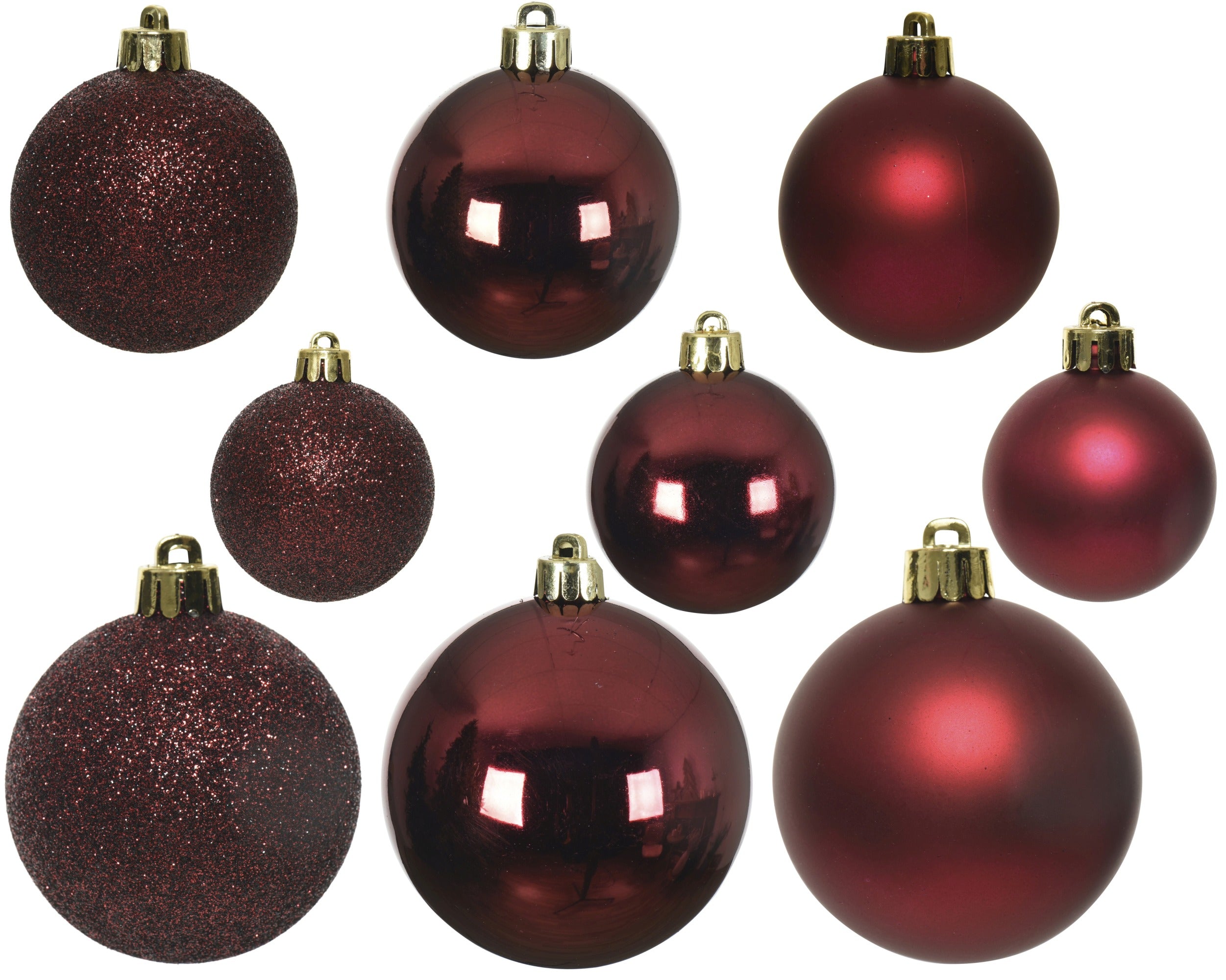 Kerstballen kunststof glans/mat/glitter mix 6cm 5cm 4cm - ossenbloed 30st.