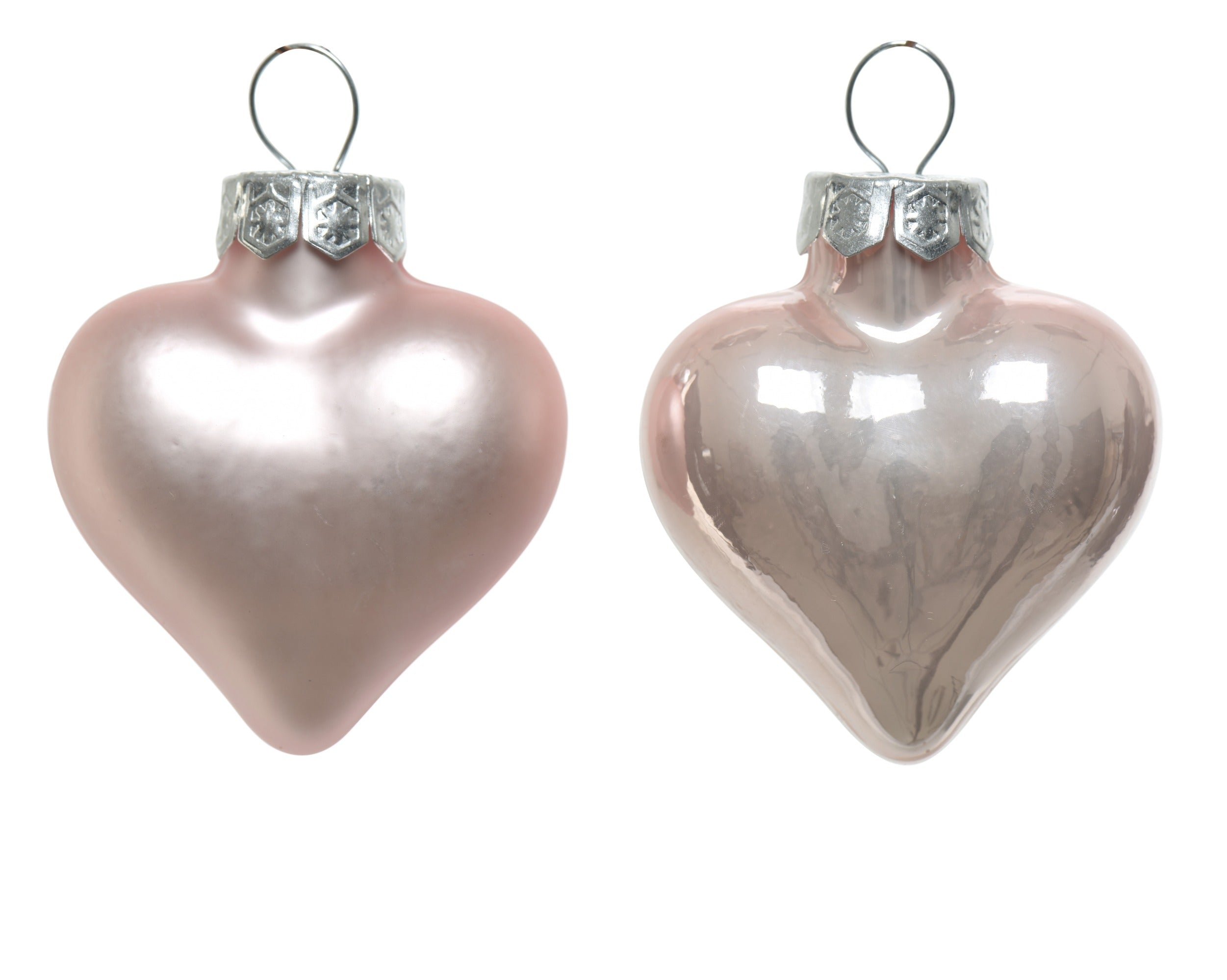 Kerstballen hart glas emaille/mat mix 4.5x4cm - poederroze 12st.