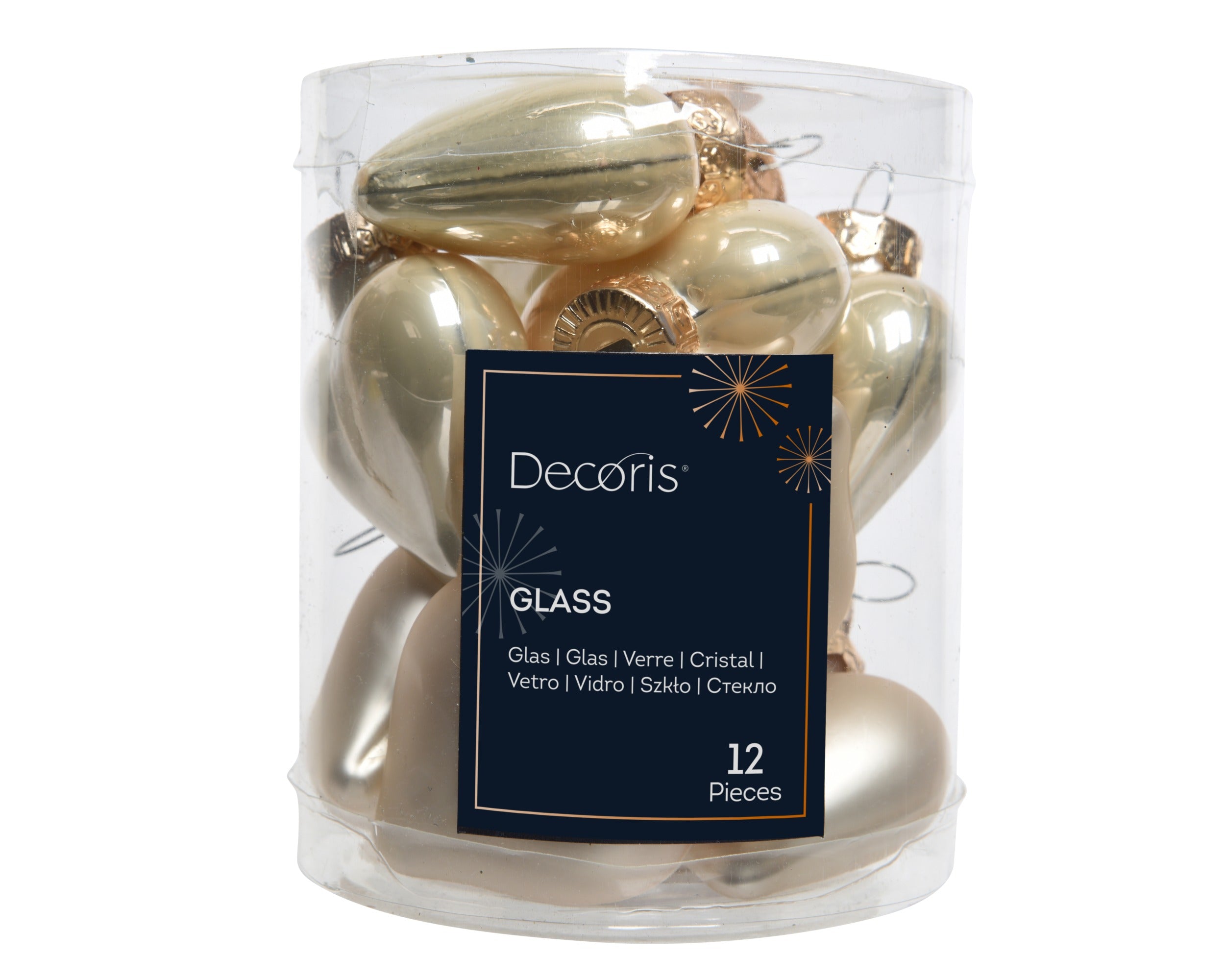 Kerstballen hart glas emaille/mat mix 4.5x4cm - parel 12st.