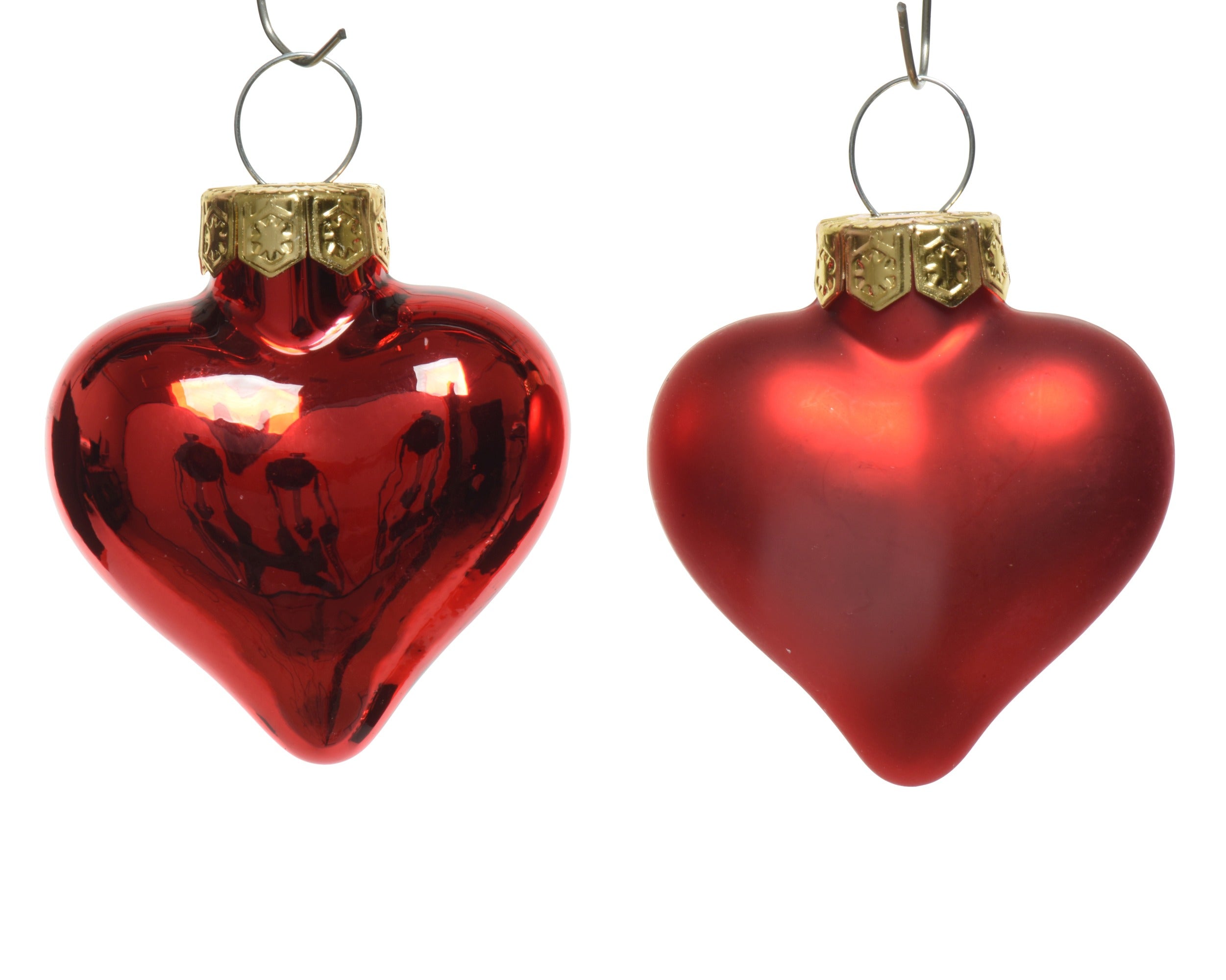 Kerstballen hart glas glans/mat mix 4.5x4cm - kerstrood 12st.