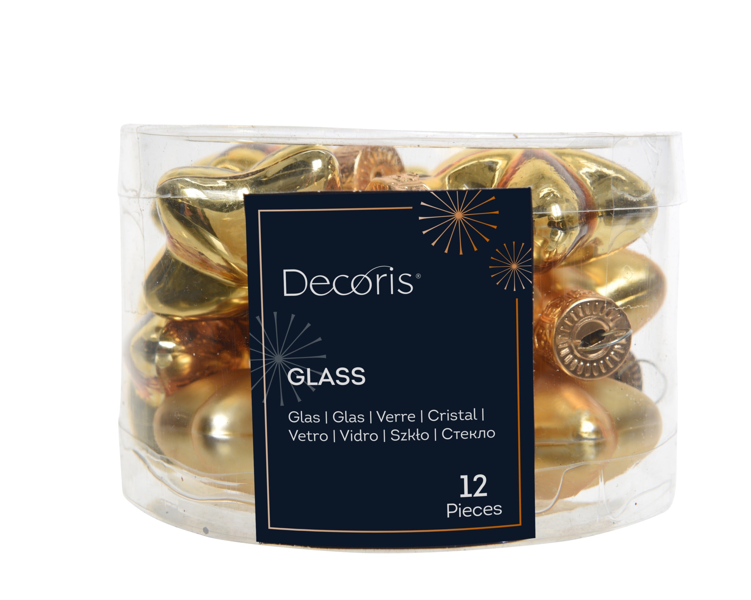 Kerstballen ster glas glans/mat mix 4.5x4cm - licht goud 12st.