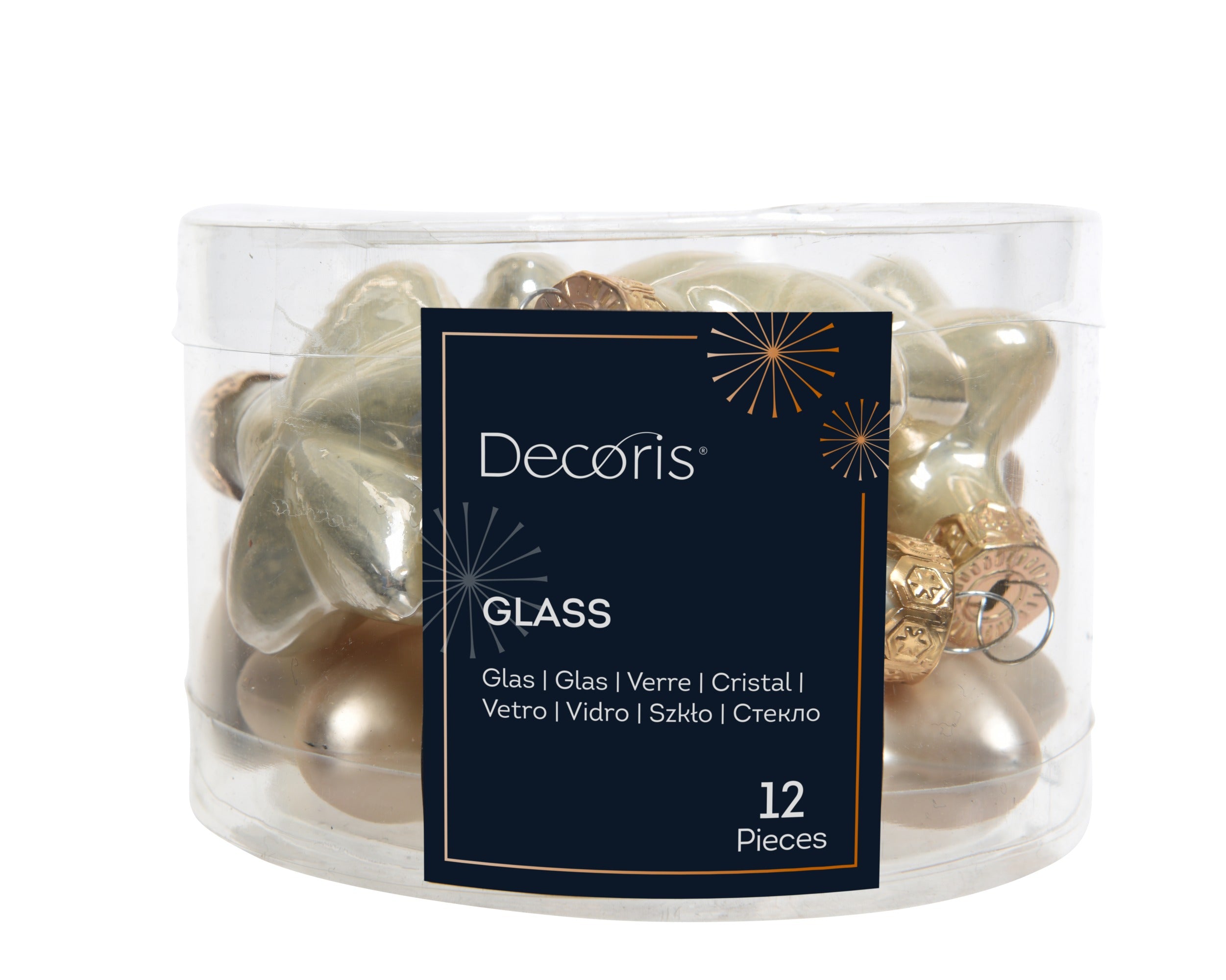 Kerstballen ster glas emaille/mat mix 4.5x4cm - parel 12st.