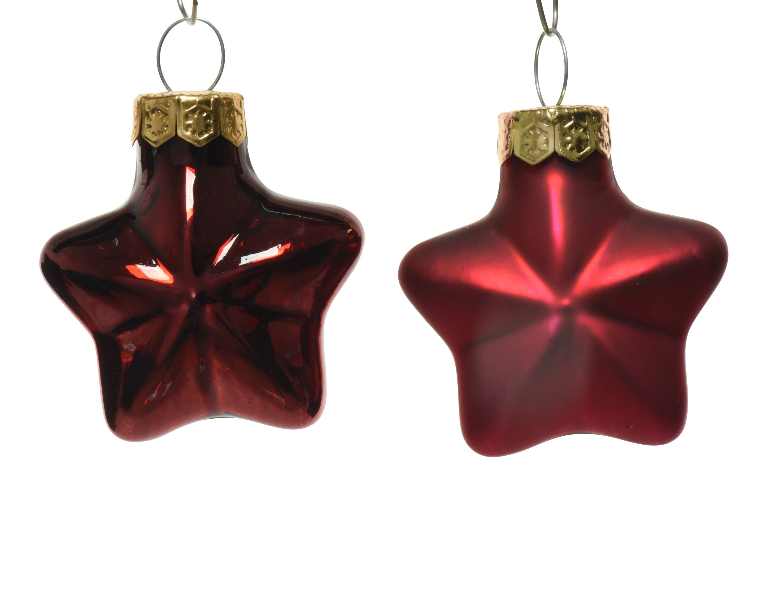 Kerstballen ster glas glans/mat mix 4.5x4cm - ossenbloed 12st.