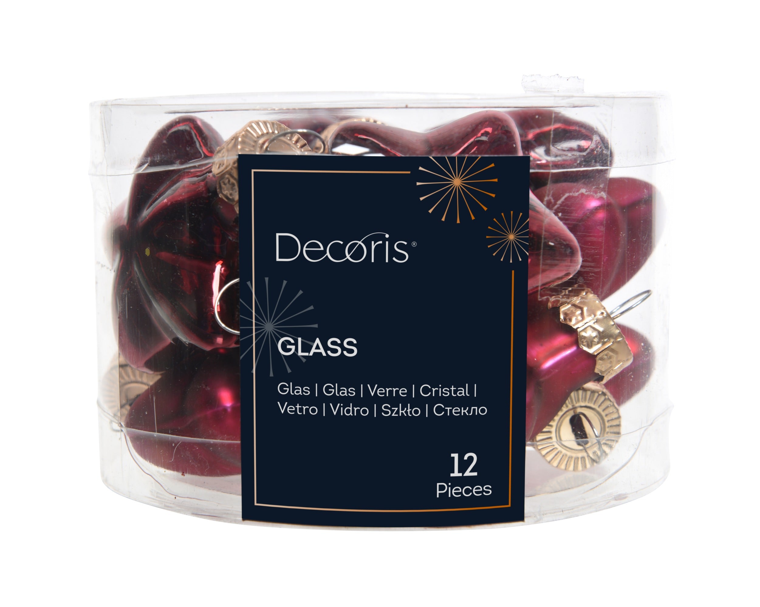 Kerstballen ster glas glans/mat mix 4.5x4cm - ossenbloed 12st.