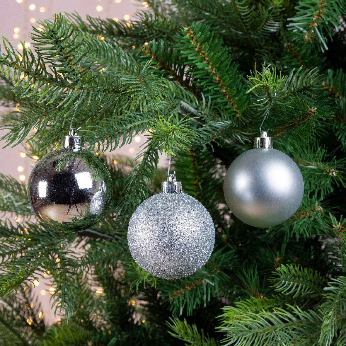 Kerstballen kunststof glans/mat/glitter mix 6cm - zilver 10st.