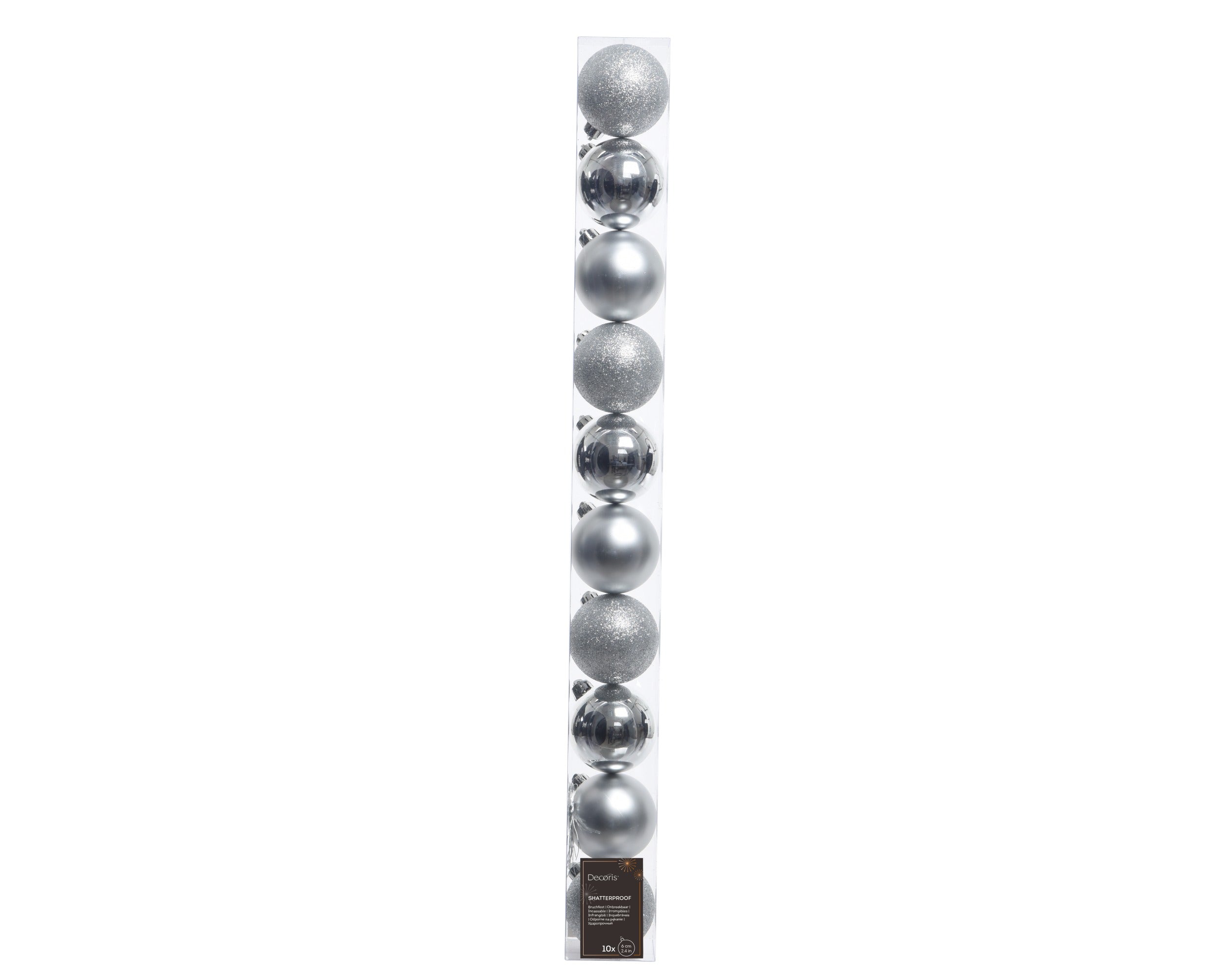 Kerstballen kunststof glans/mat/glitter mix 6cm - zilver 10st.