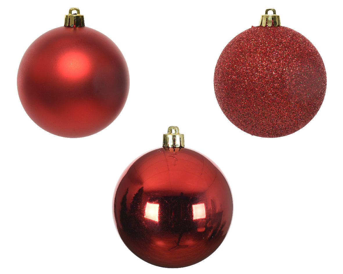 Kerstballen kunststof glans/mat/glitter mix 6cm - kerstrood 10st.
