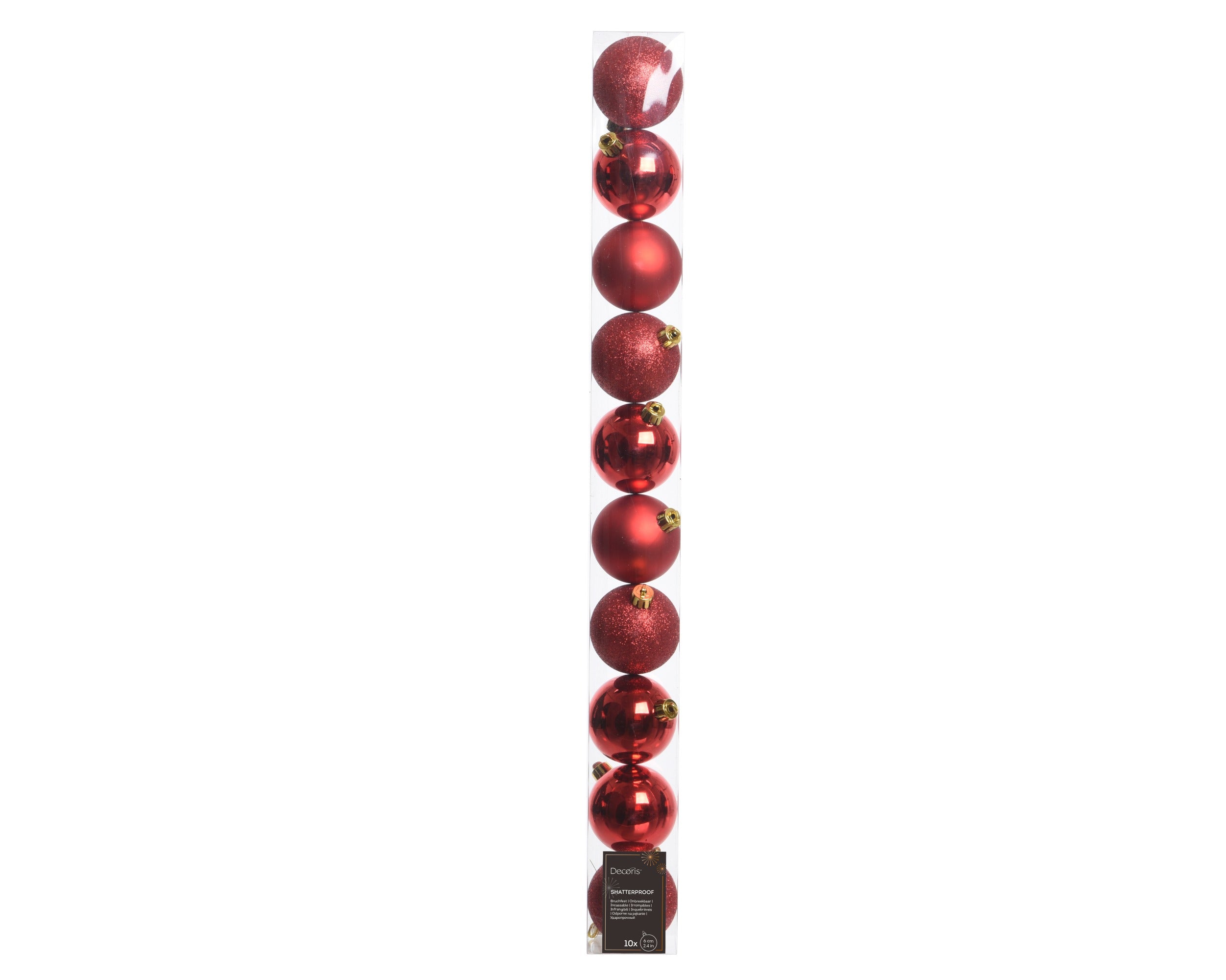 Kerstballen kunststof glans/mat/glitter mix 6cm - kerstrood 10st.