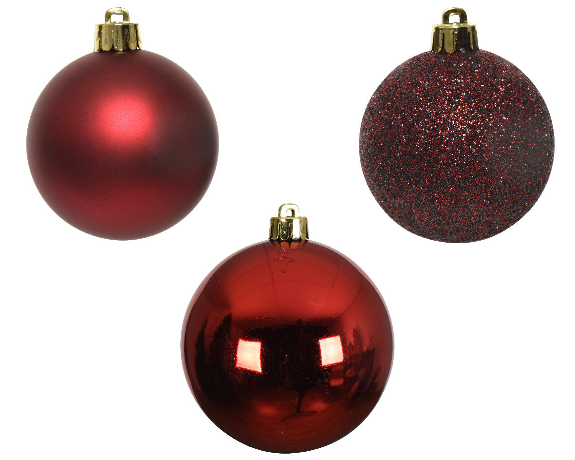 Kerstballen kunststof glans/matt/glitter mix 6cm - ossenbloed 10st.