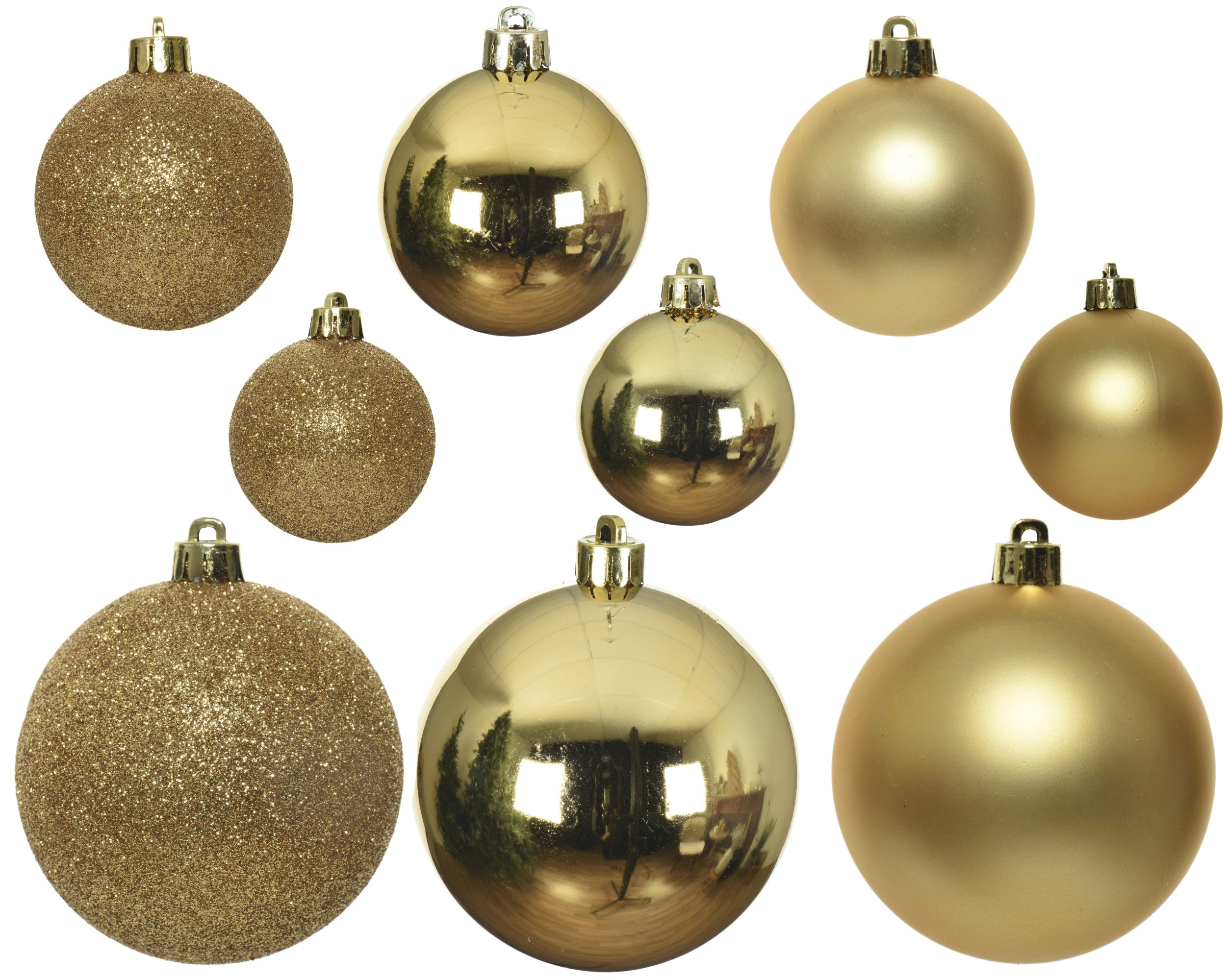 Kerstballen kunststof glans/mat/glitter mix 6cm 5cm 4cm - licht goud 30st.