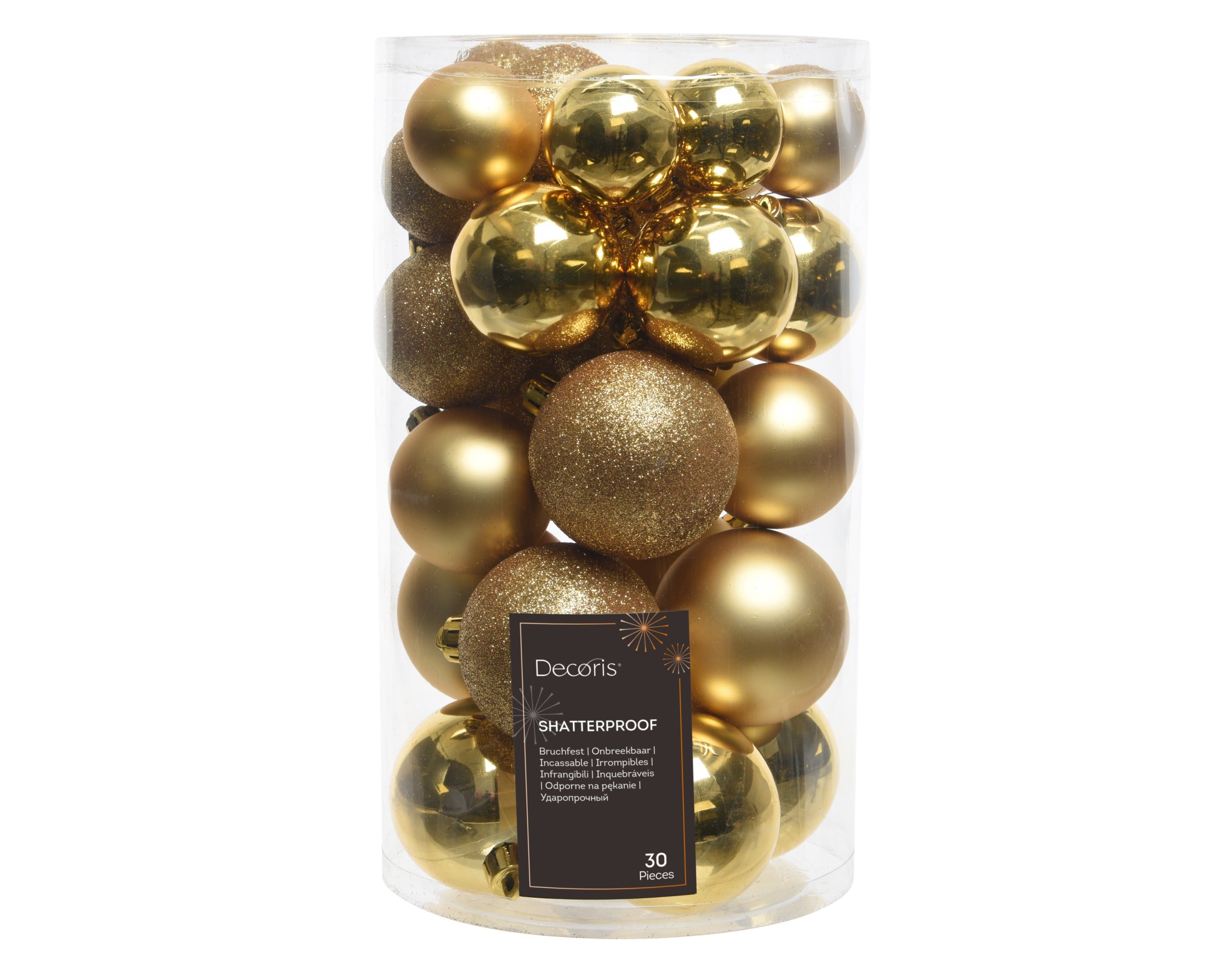 Kerstballen kunststof glans/mat/glitter mix 6cm 5cm 4cm - licht goud 30st.