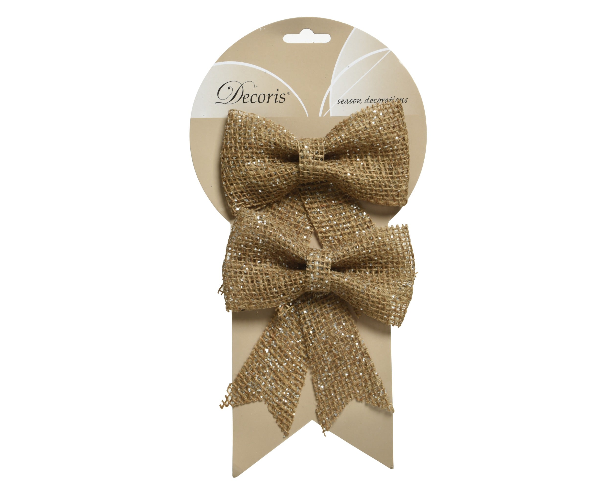 Kerst strik jute glitter 12x13cm - naturel