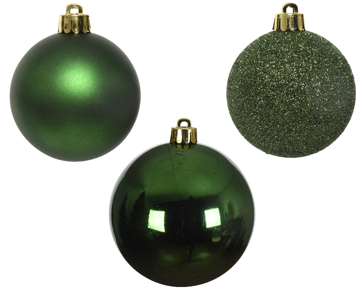 Kerstballen kunststof glans/mat/glitter mix 6cm - dennengroen 10st.