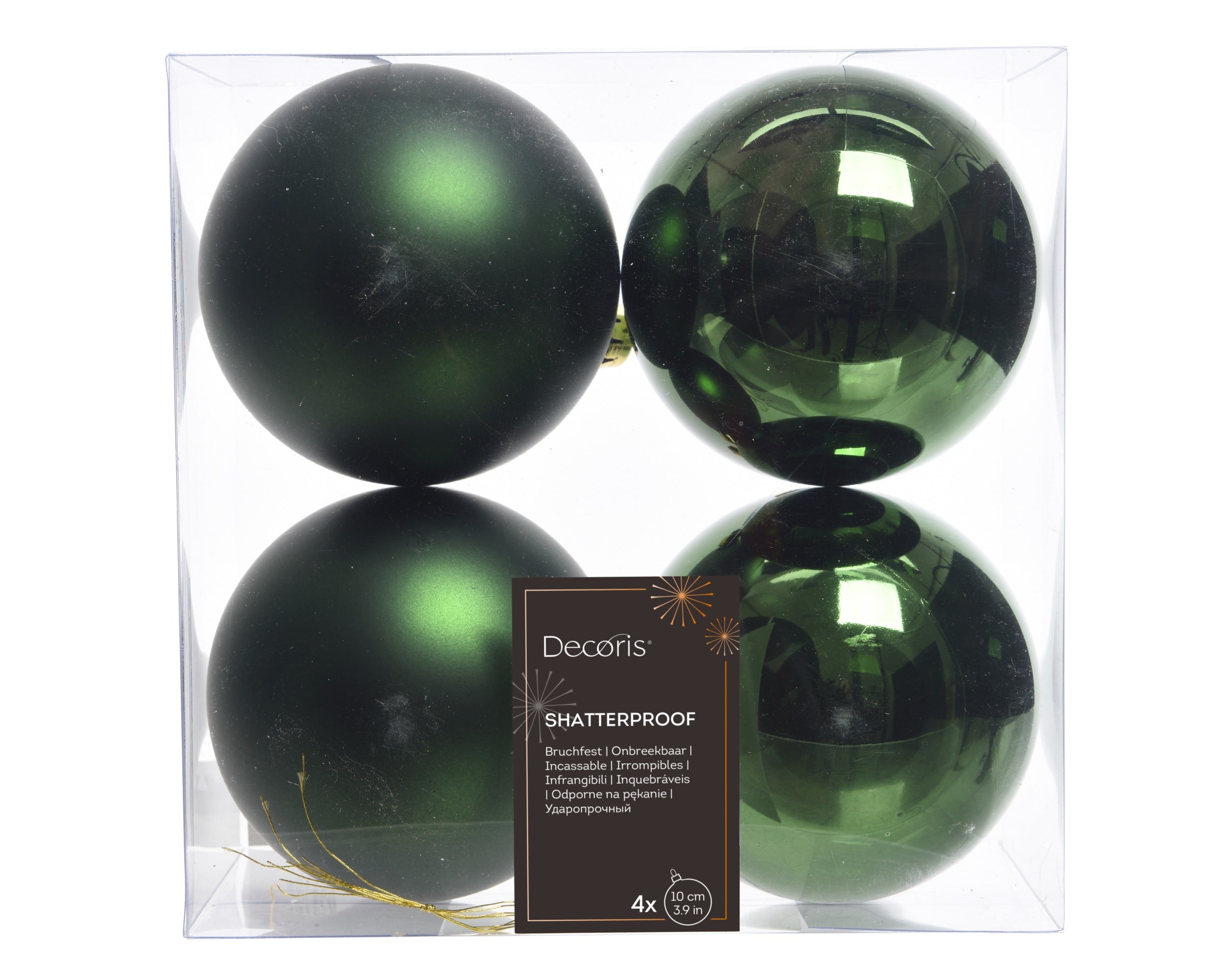 Kerstballen kunststof glans/mat mix 10cm - dennengroen 4st.