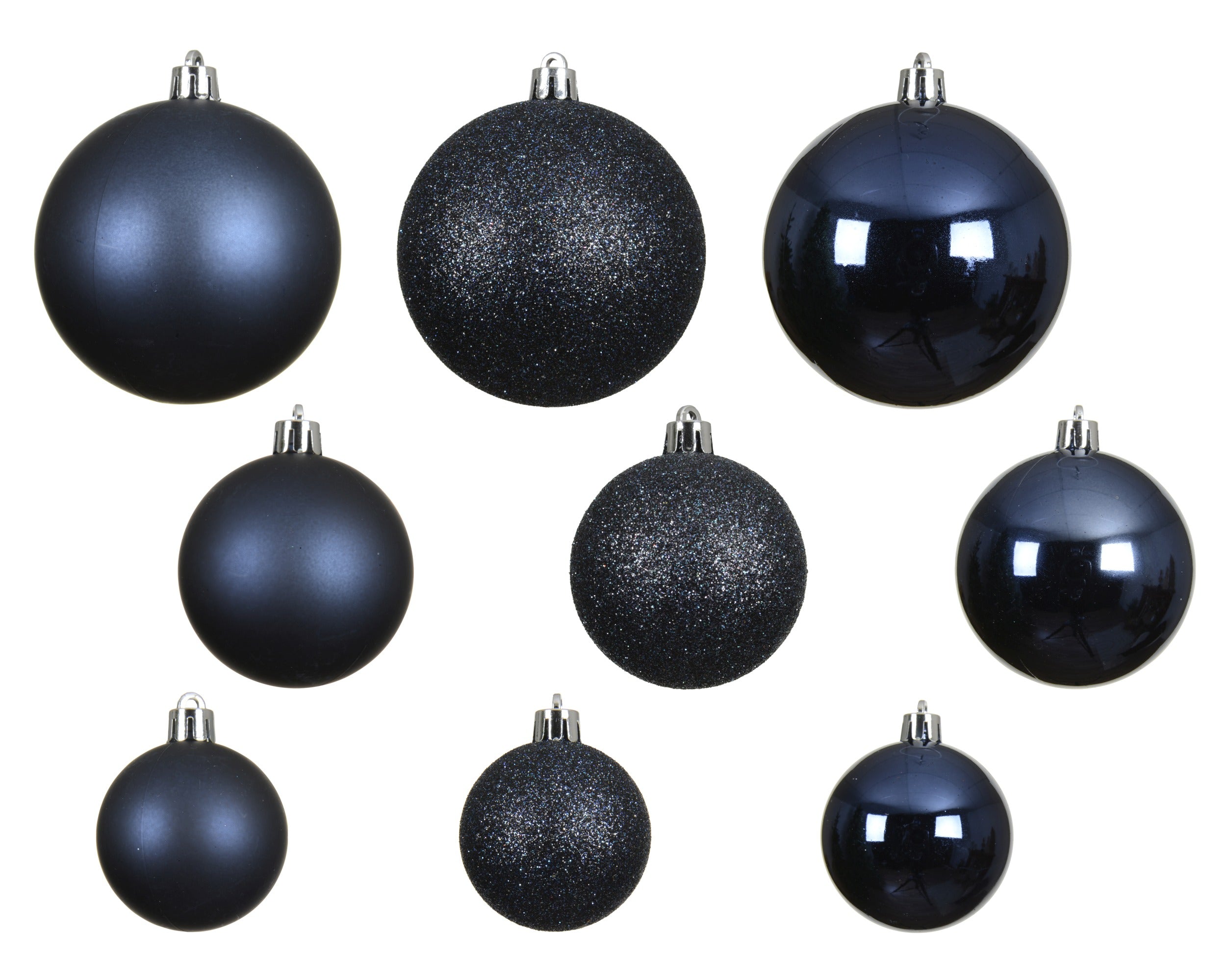 Kerstballen kunststof glans/mat/glitter mix 6cm 5cm 4cm - nachtblauw 30st.