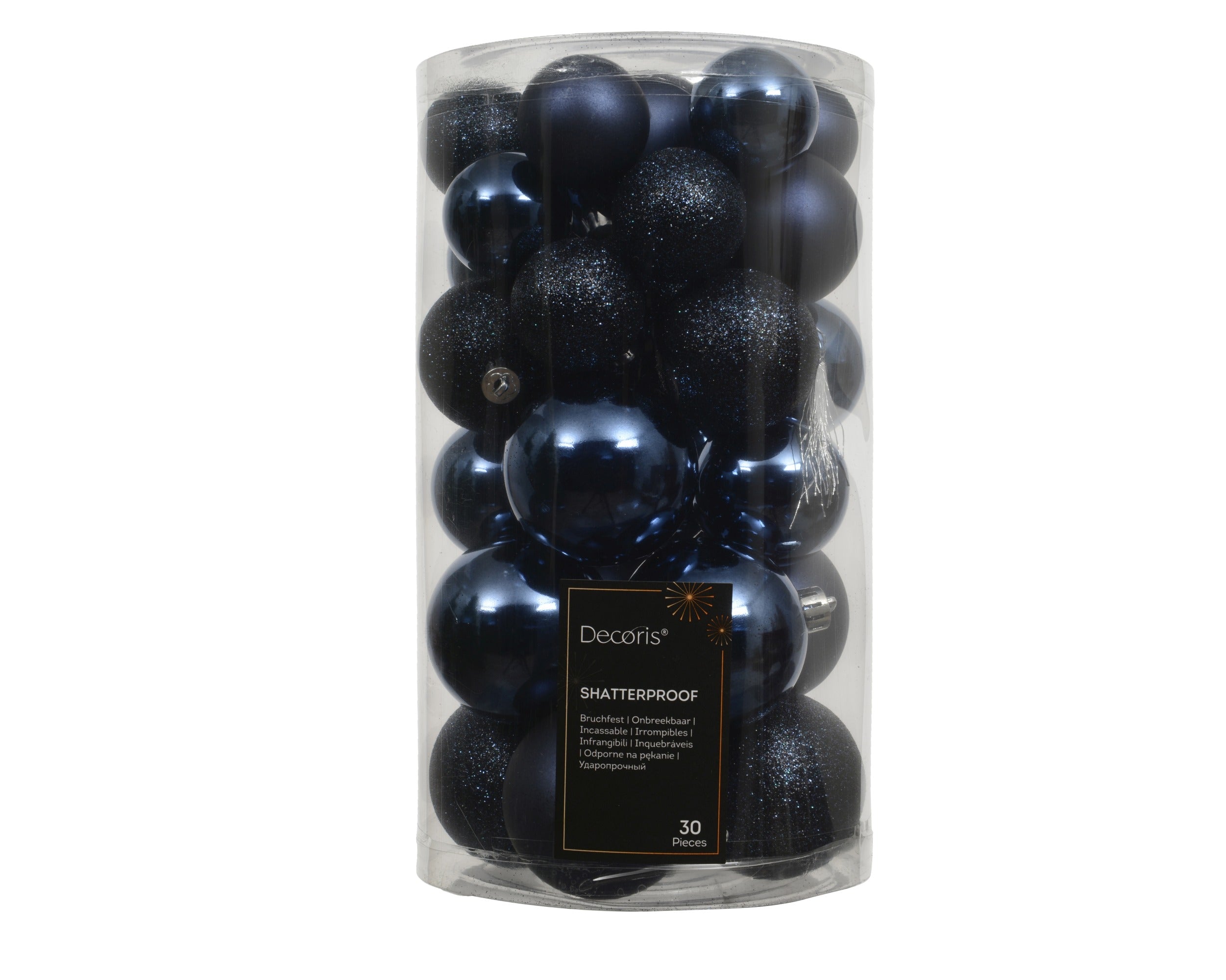 Kerstballen kunststof glans/mat/glitter mix 6cm 5cm 4cm - nachtblauw 30st.