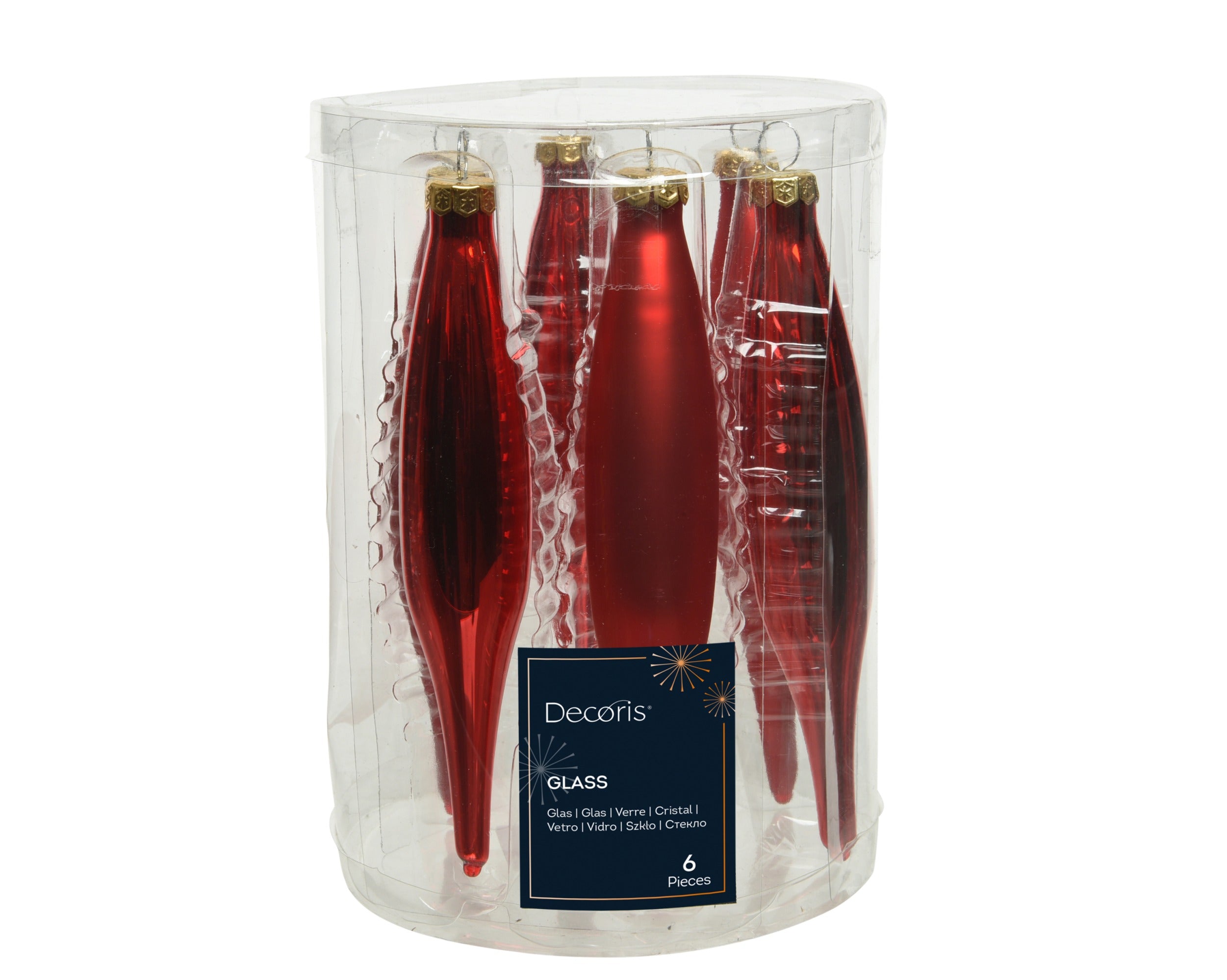 Kerst ijspegel glas glans/mat mix 15cm - kerstrood 6st.