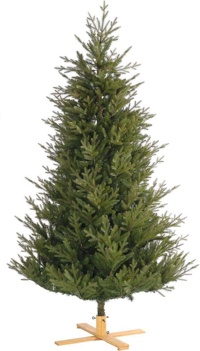 Kerstboom Arkansas dark green PE wooden LB base - h 183cm houten kruisvoet - takken hangen vast