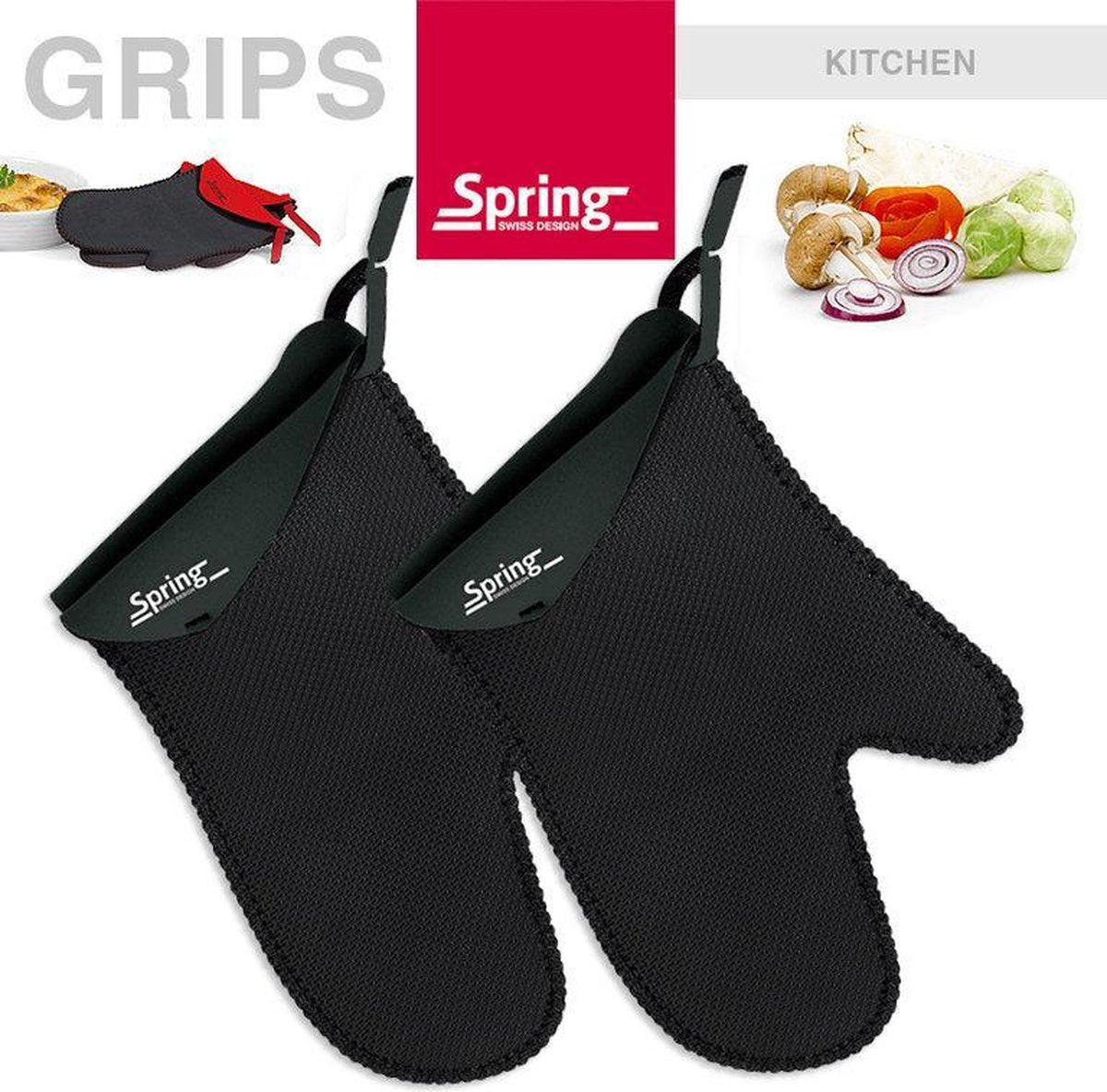 SPRING Ovenwanten kort - zwart  isoleren tot 260graden met antislip structuur