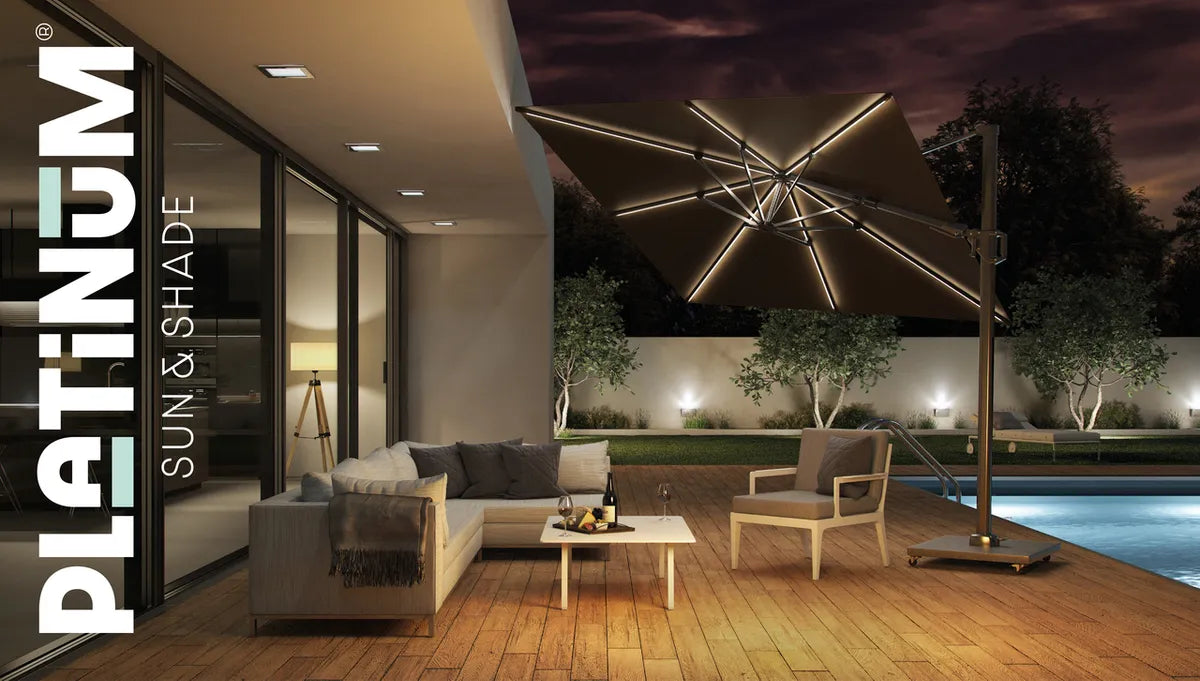 CHALLENGER T2 Glow parasol - 3x3m - antraciet met LED verlichting excl. voet