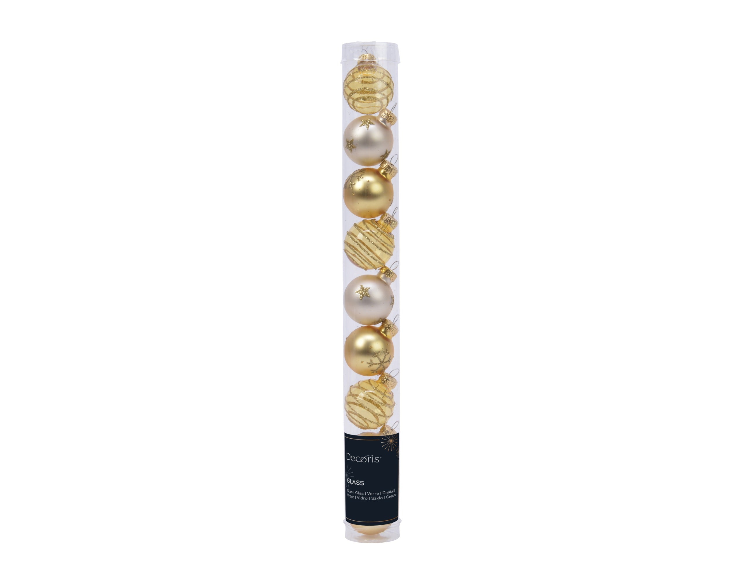 Kerstballen glas glans/mat mix 3cm - parel/goud 9st.