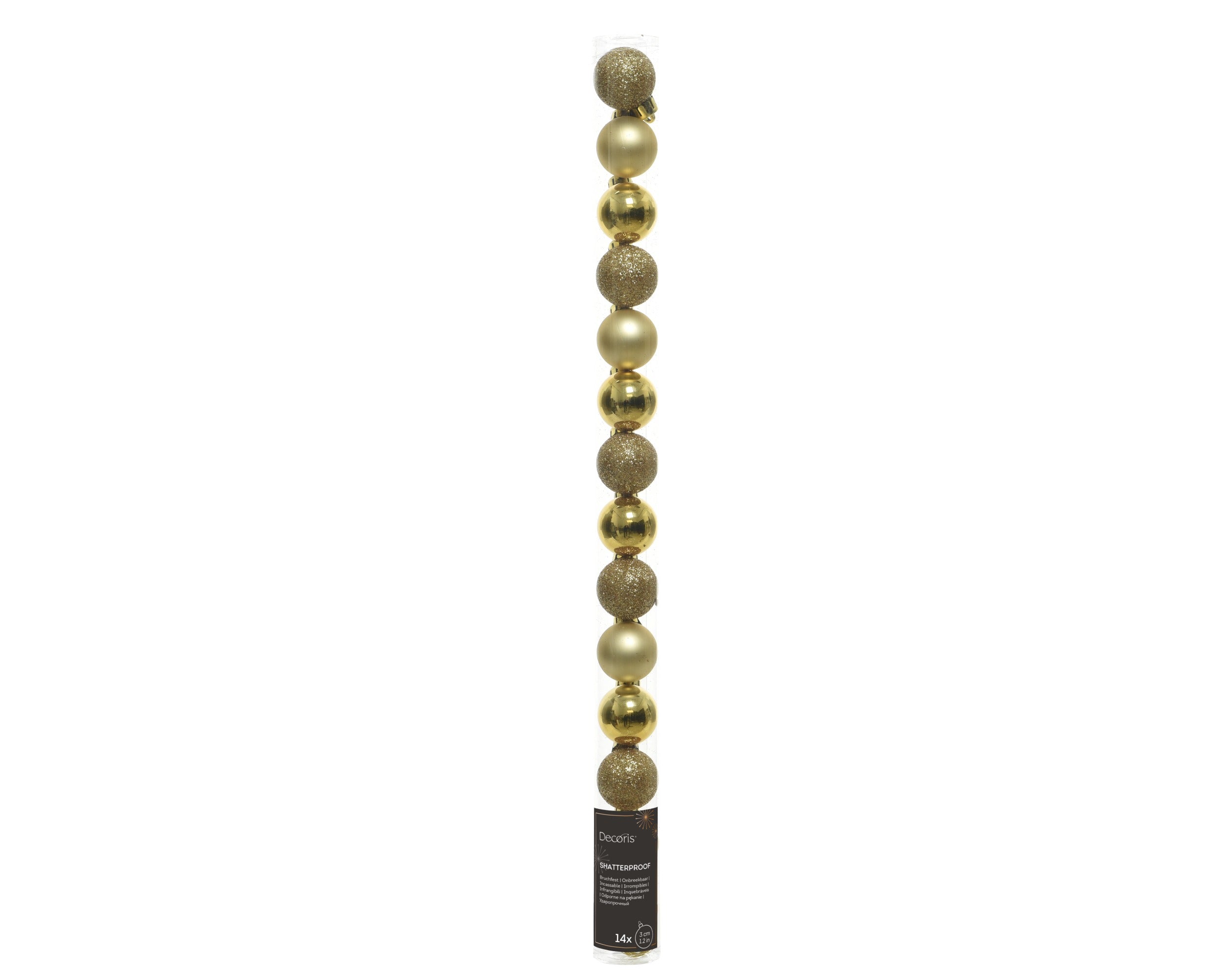 Kerstballen kunststof glans/mat/glitter mix 3cm - licht goud 14st.