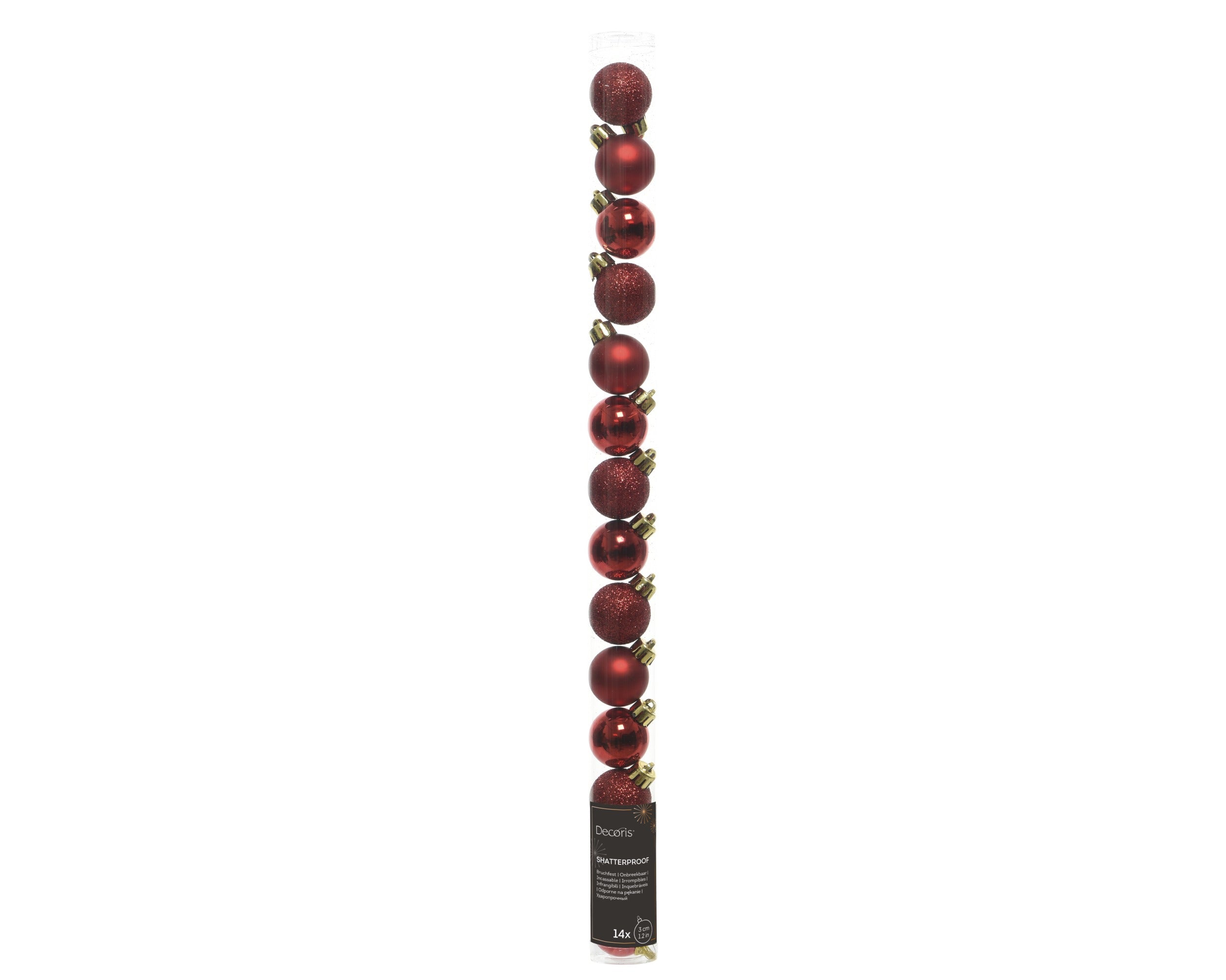 Kerstballen kunststof glans/mat/glitter mix 3cm - kerstrood 14st.