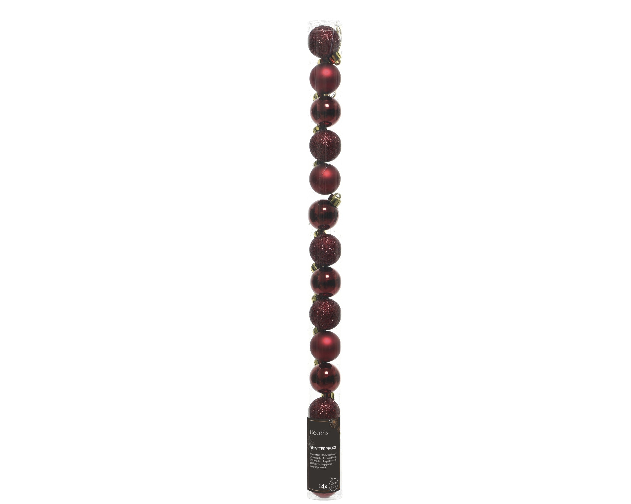 Kerstballen kunststof glans/mat/glitter mix 3cm - ossenbloed 14st.