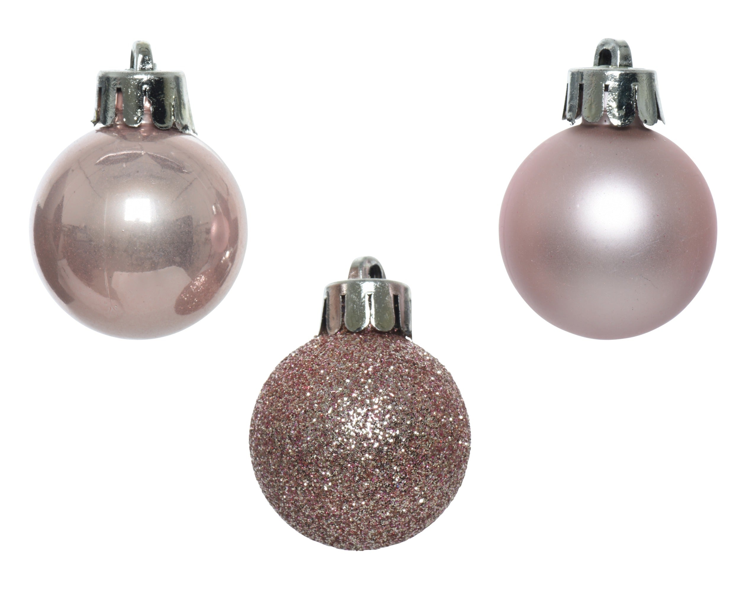 Kerstballen kunststof glans/mat/glitter mix 3cm - poederroze 14st.