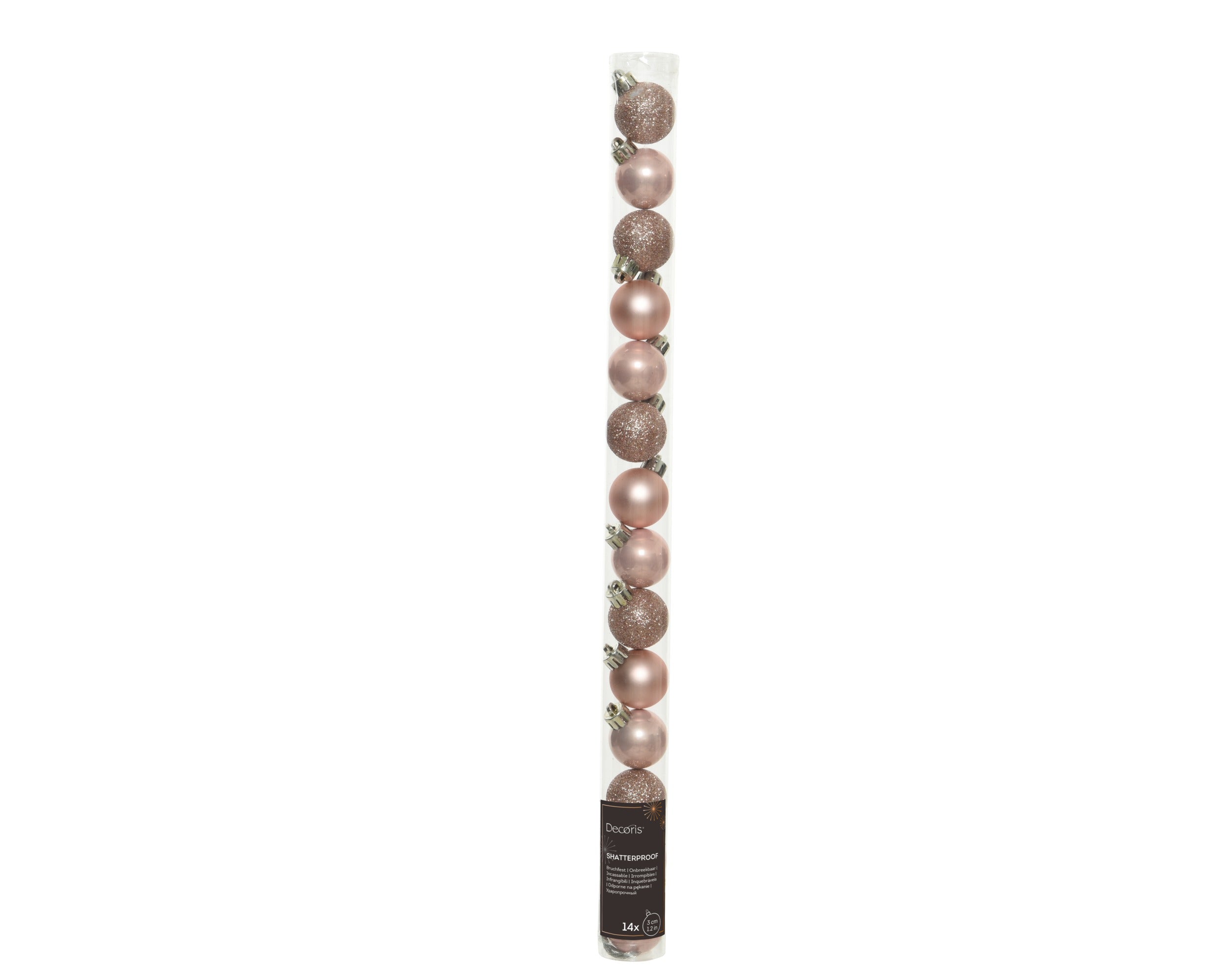 Kerstballen kunststof glans/mat/glitter mix 3cm - poederroze 14st.