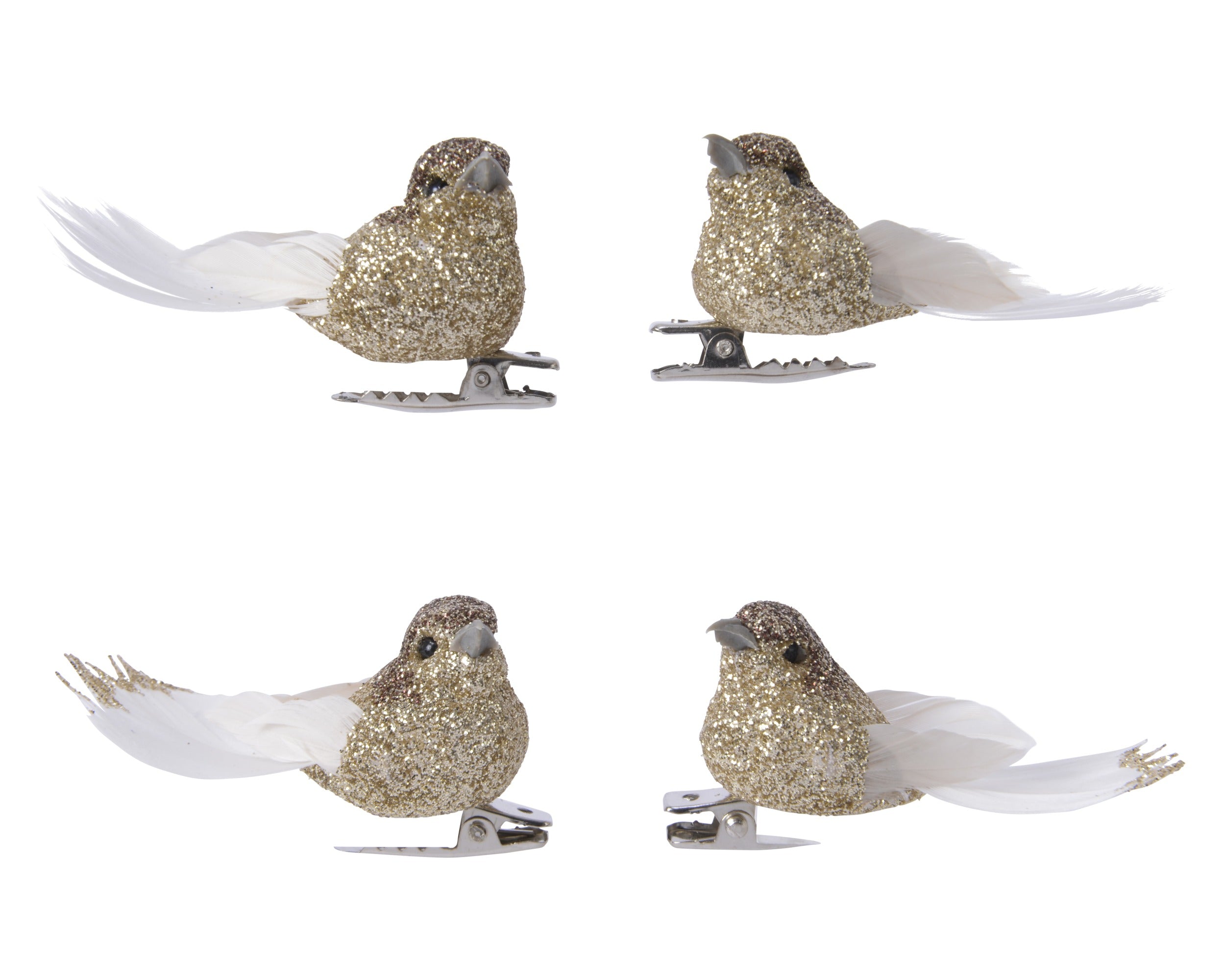 Kerst vogel glitter op clip - goud 4st.