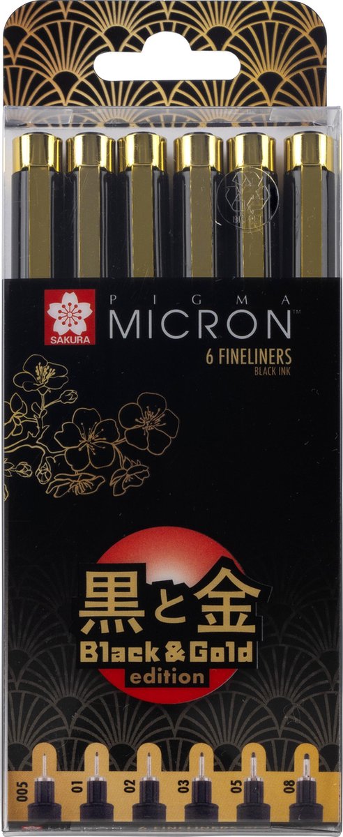 SAKURA Black&Gold pennen - 6st