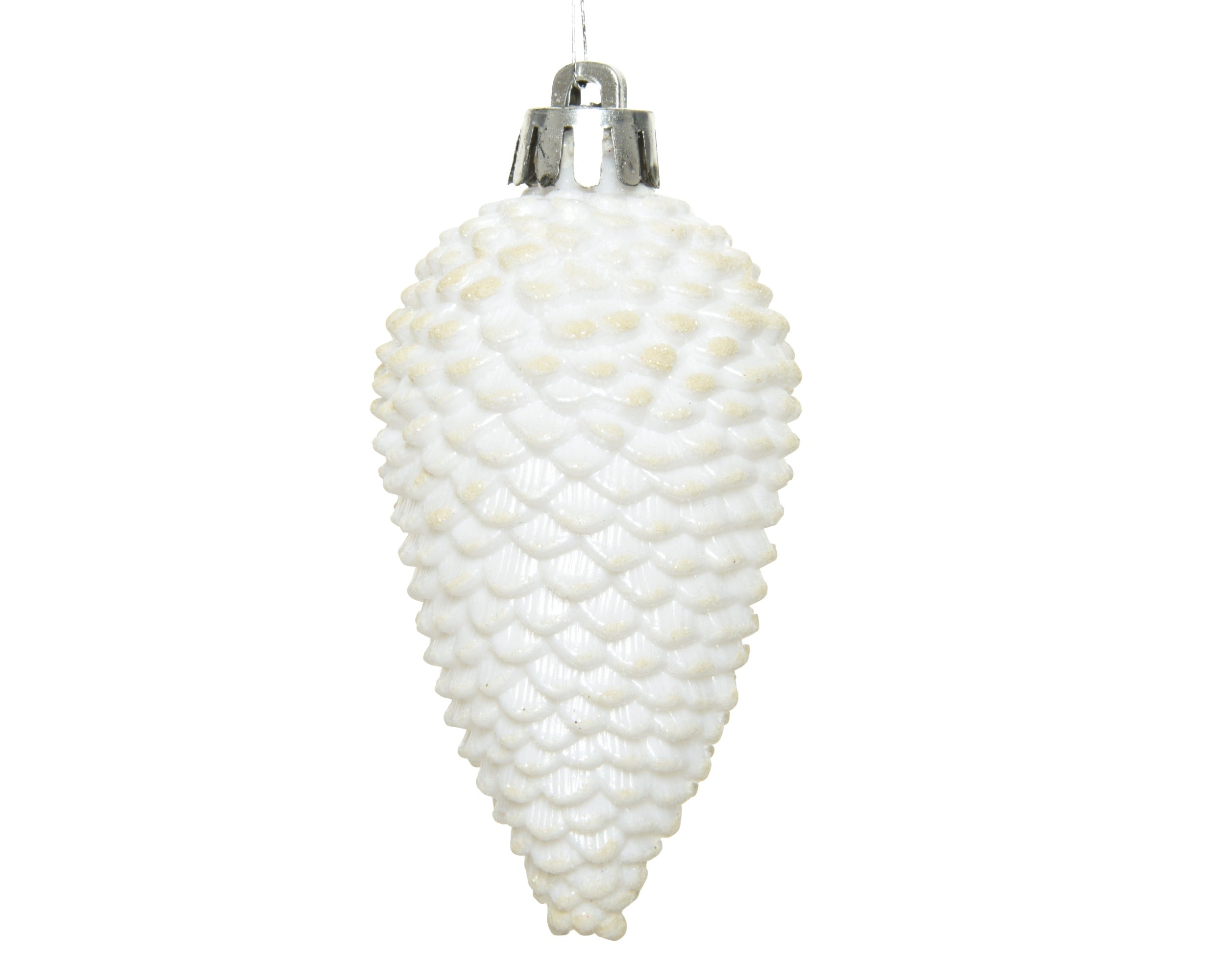 Kerstballen dennenappel kunststof glitter 8cm - winterwit 6st.