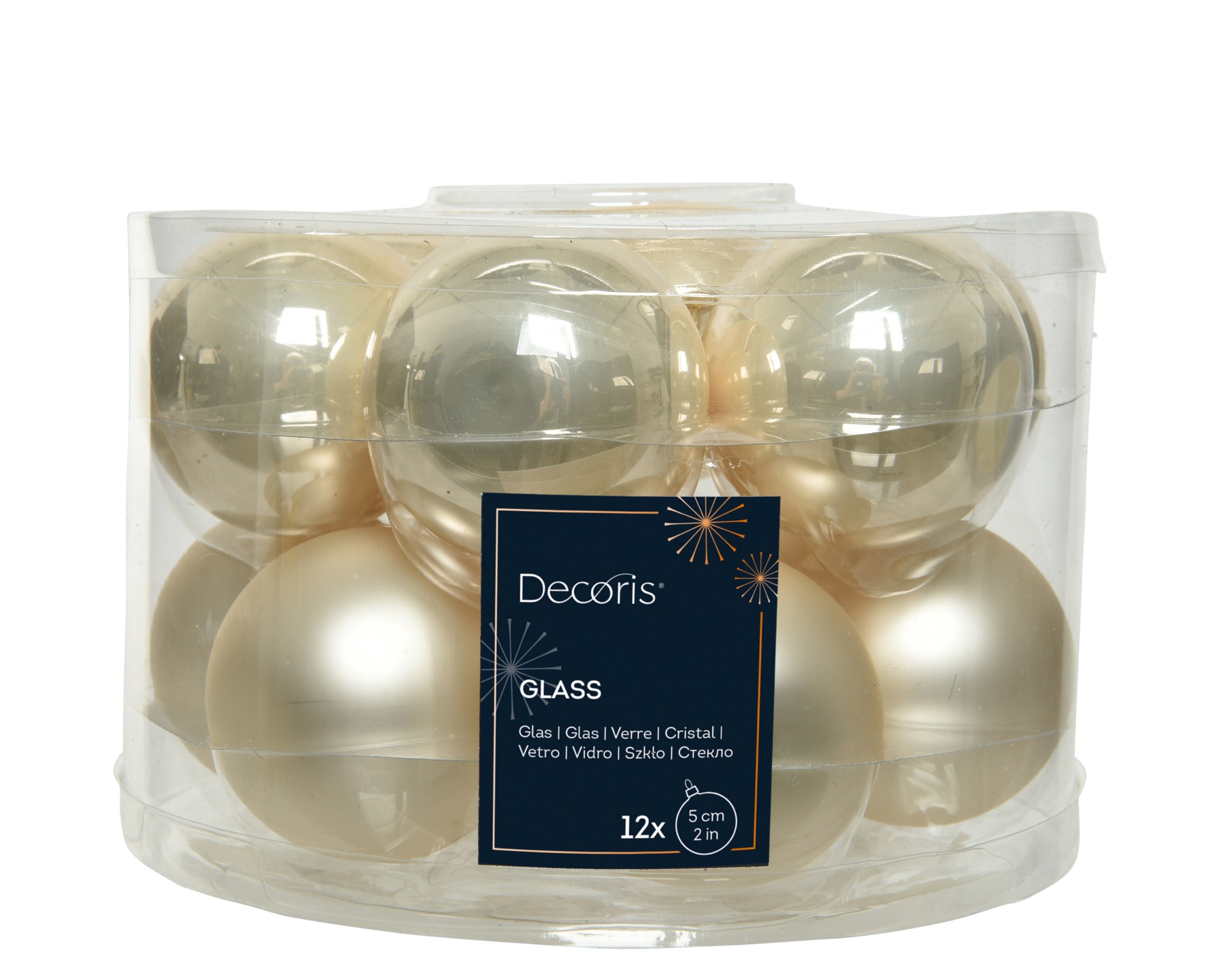Kerstballen glas emaille/mat mix 5cm - parel 12st.